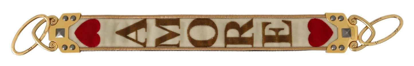 Dolce & Gabbana Gold Weißes Textilleder AMORE Schulterriemen