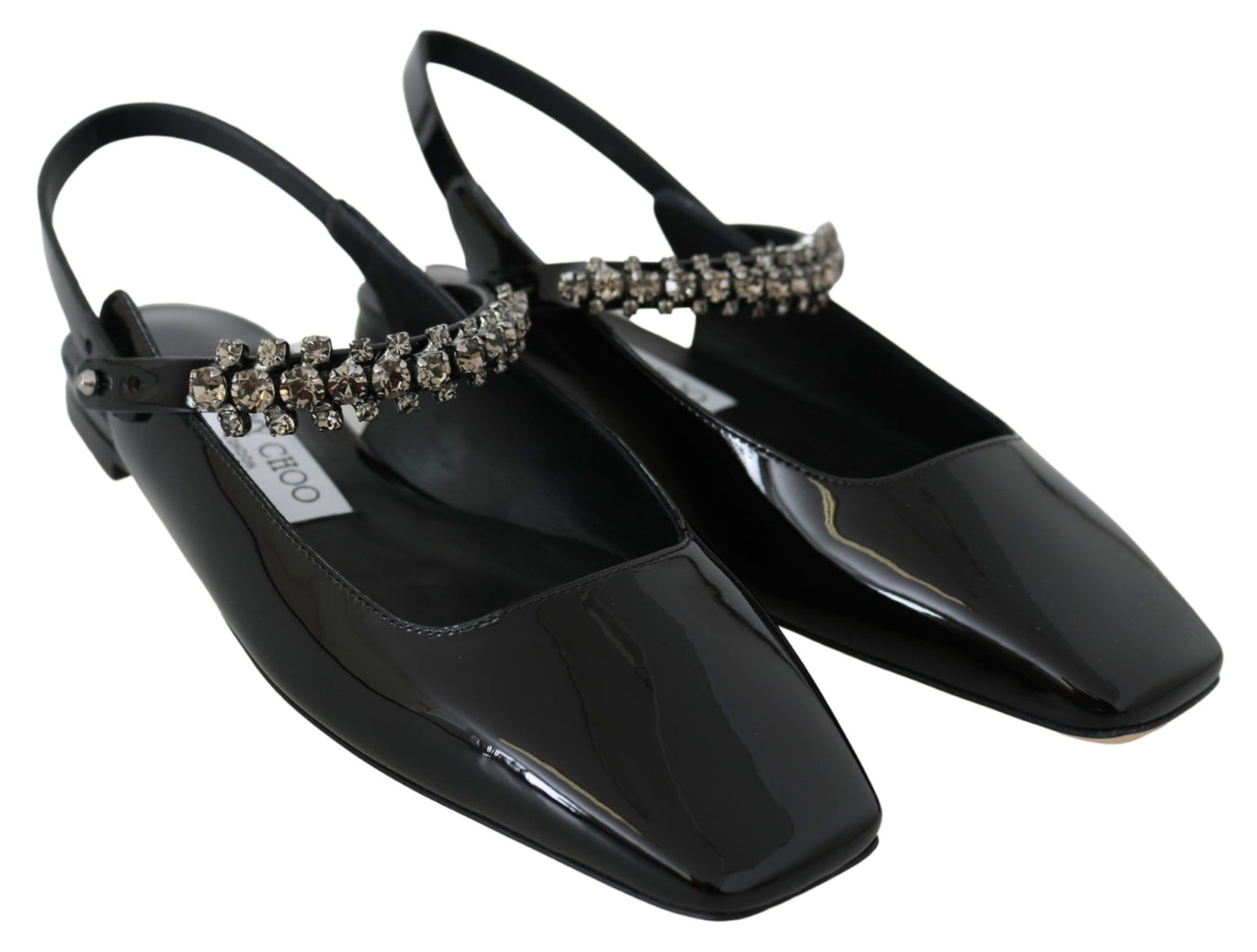 Jimmy Choo Elegante schwarze Lack-Flats mit Kristall-Akzent