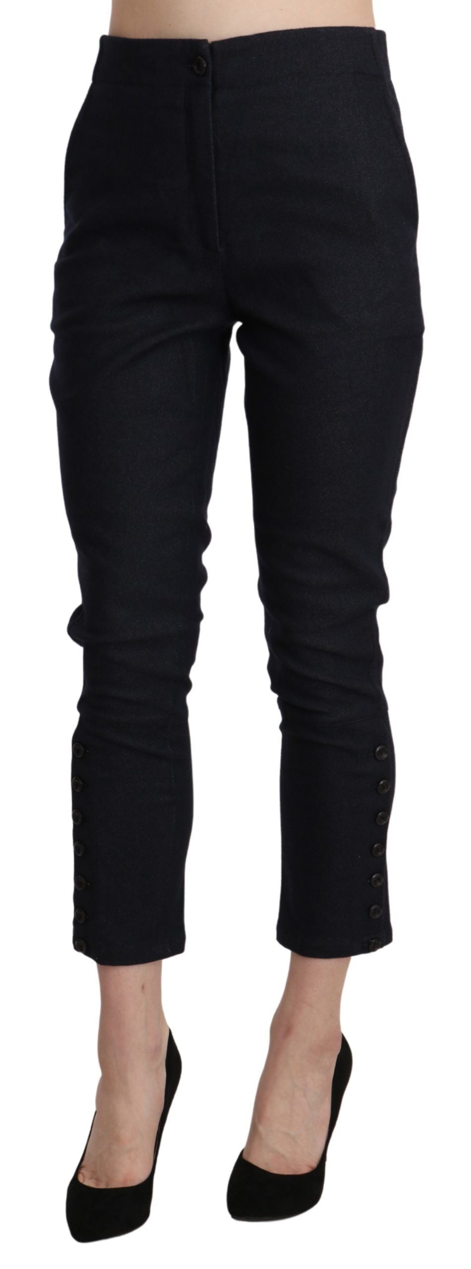 Ermanno Scervino Schwarze Capri-Hose mit hoher Taille aus beschnittener Baumwolle