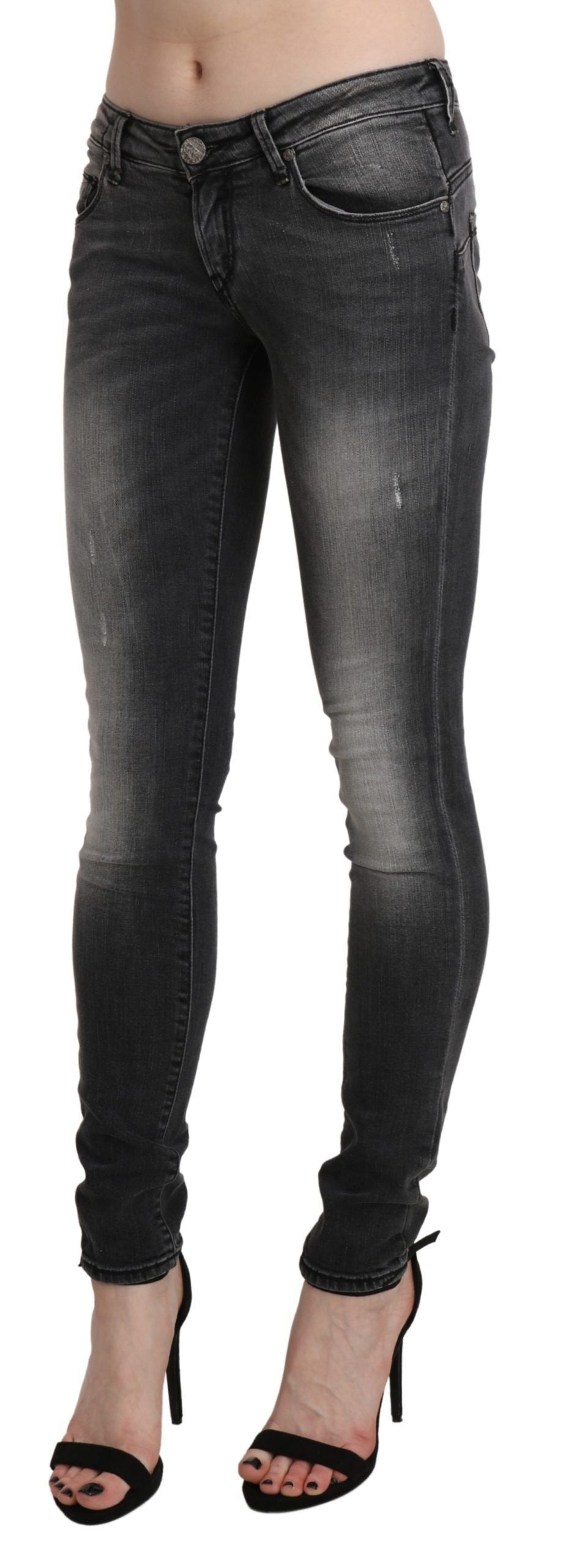 Acht Schwarz-grau gewaschene Skinny-Hosen-Jeans aus Baumwolle
