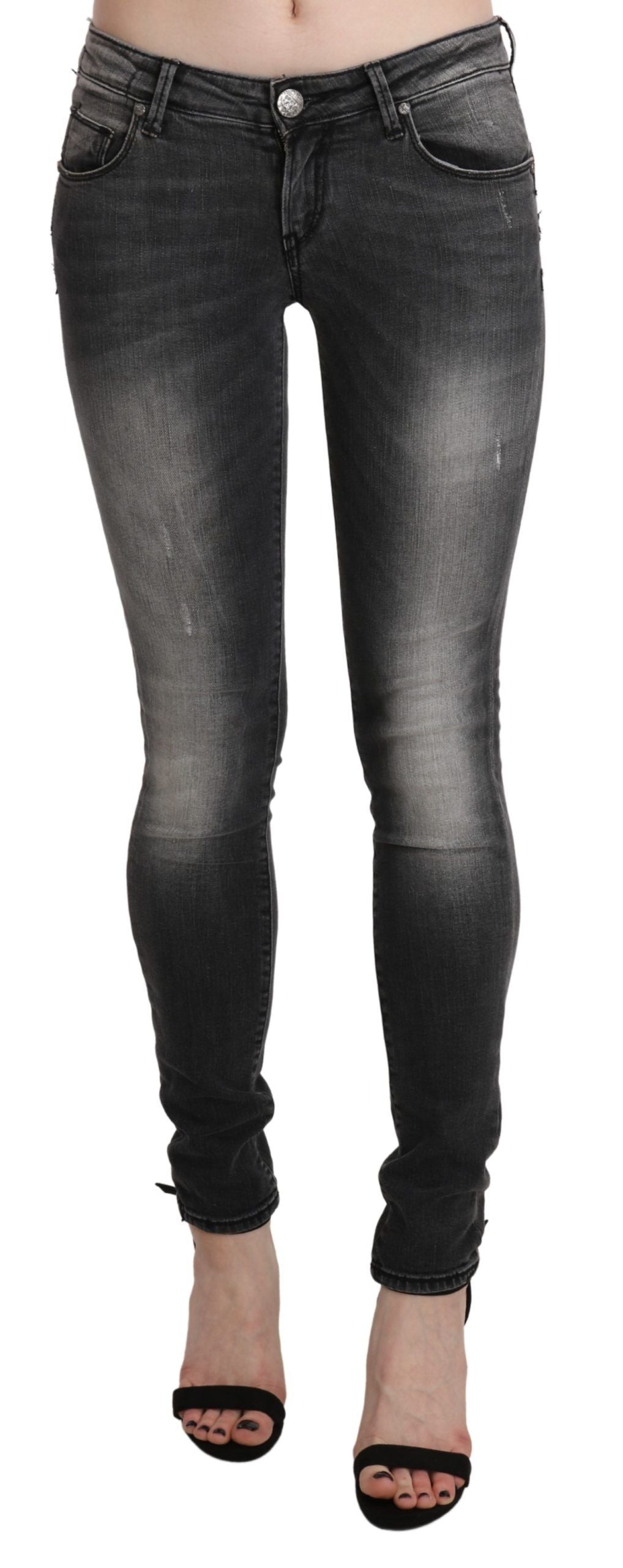 Acht Schwarz-grau gewaschene Skinny-Hosen-Jeans aus Baumwolle