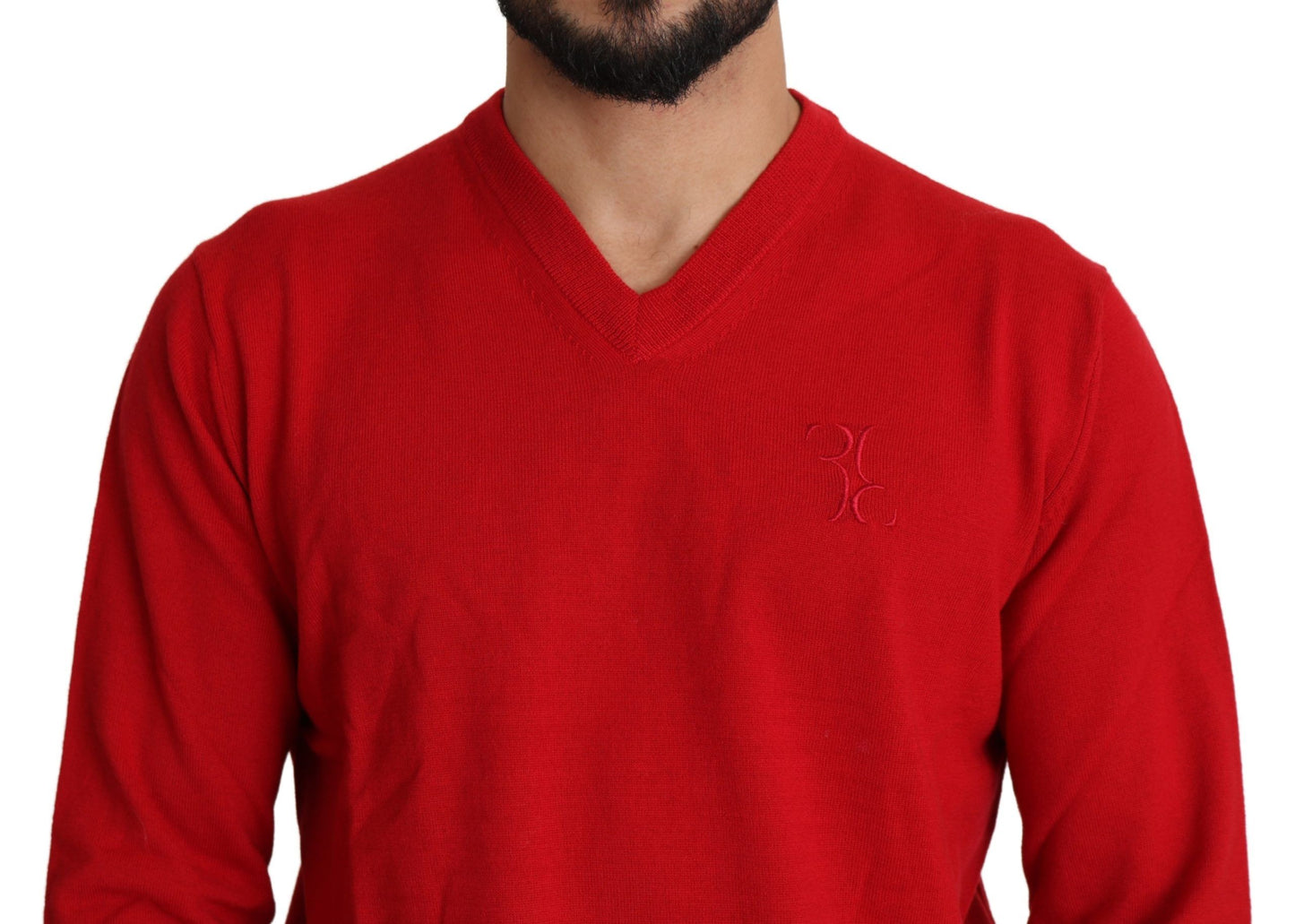 Billionaire Italian Couture Rotes Wollsweatshirt mit V-Ausschnitt Pullover