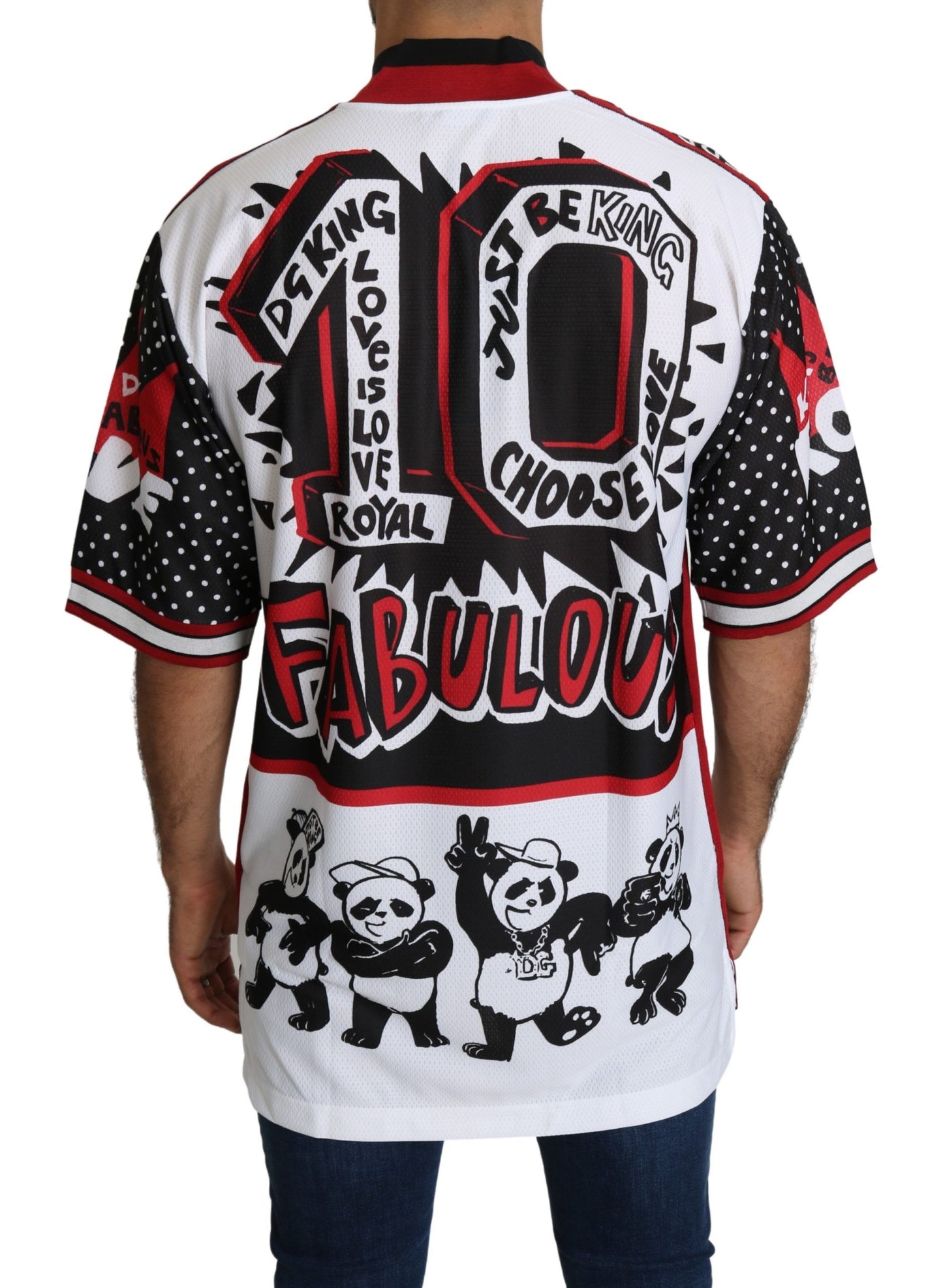 Dolce & Gabbana Weißes King Panda Top Polyester Herren-T-Shirt