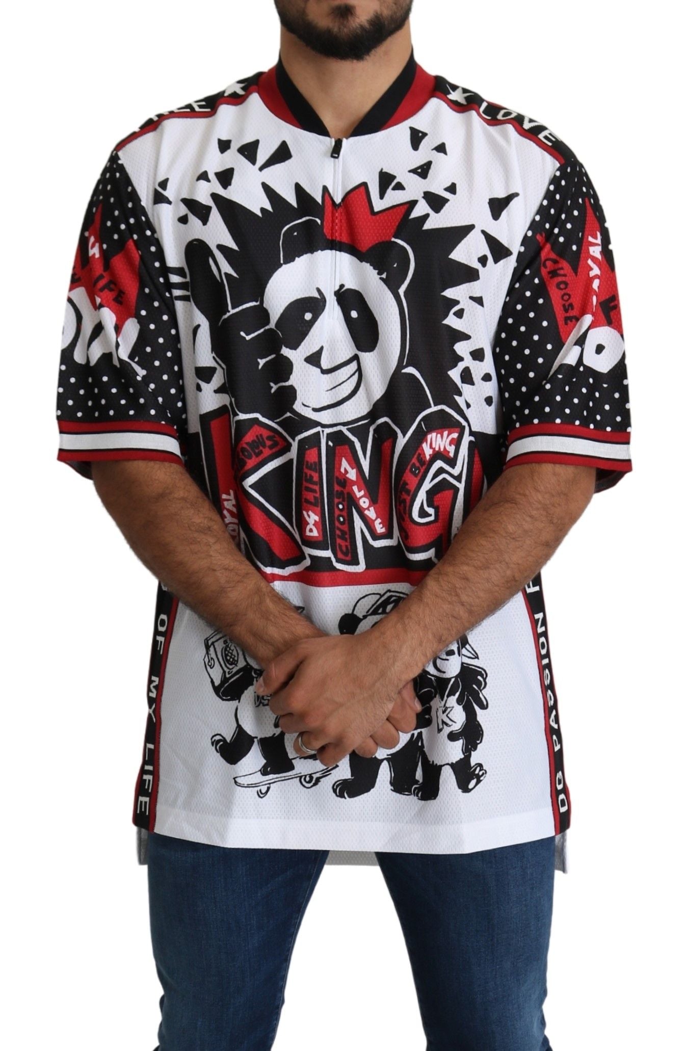Dolce & Gabbana Weißes King Panda Top Polyester Herren-T-Shirt