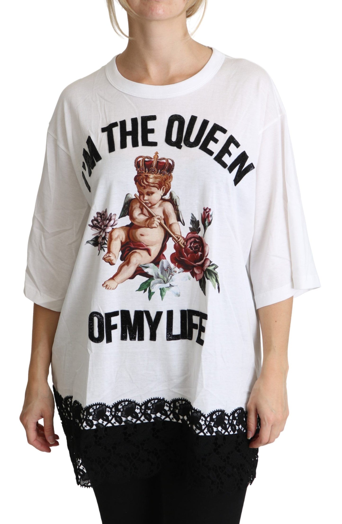 Dolce & Gabbana Weißer Engel Druck Baumwolle Rundhalsausschnitt Shirt Tops