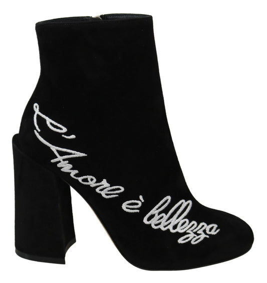 Dolce & Gabbana Schwarz Wildleder L'Amore E'Bellezza Stiefel Schuhe
