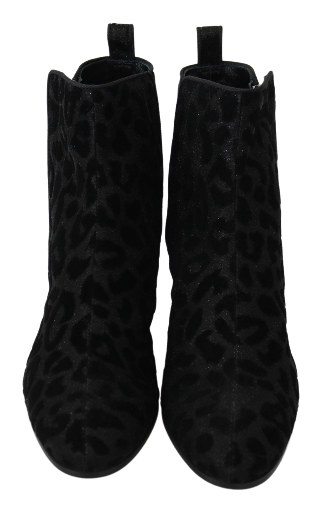 Dolce & Gabbana Schwarzer Leopard Kurze Stiefel Schuhe mit Reißverschluss