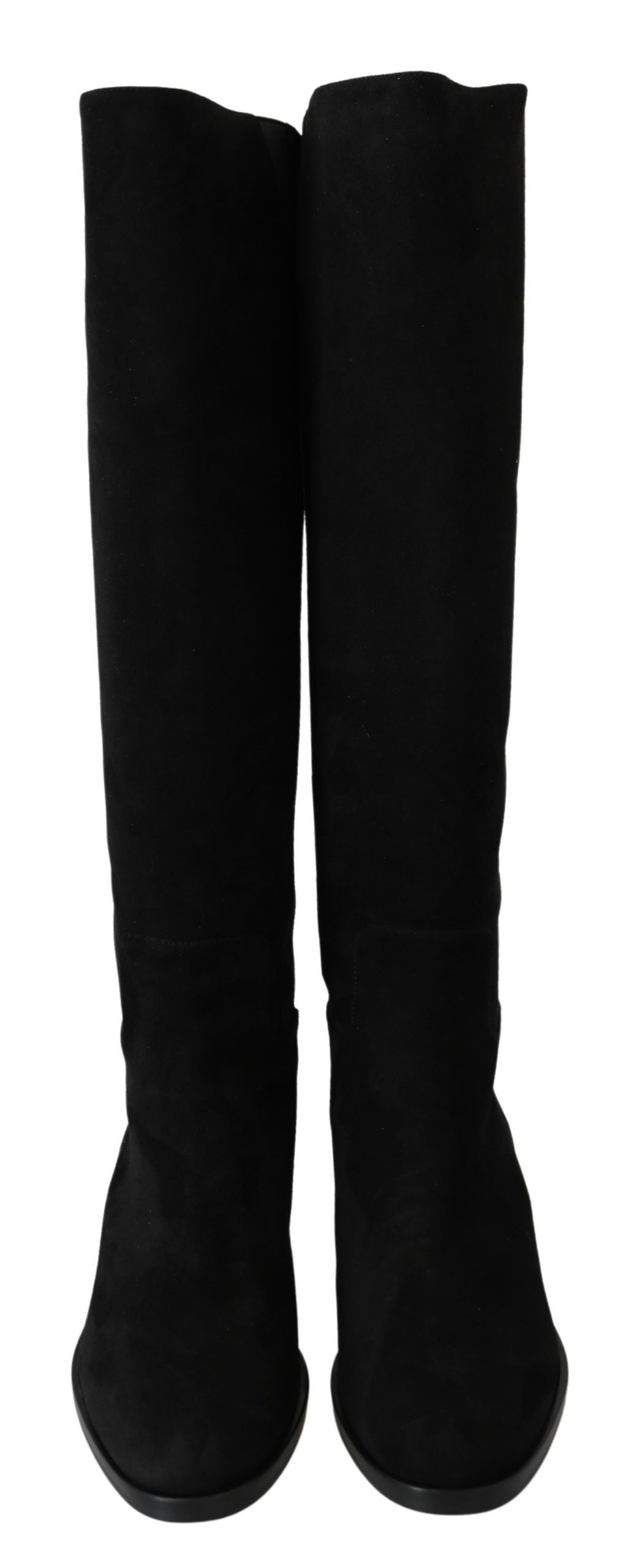 Dolce & Gabbana Schwarze kniehohe flache Wildlederstiefel Schuhe
