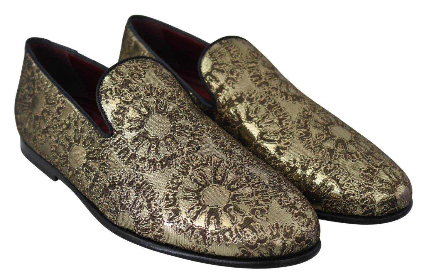 Dolce & Gabbana Gold Jacquard Flats Herren Loafers Schuhe