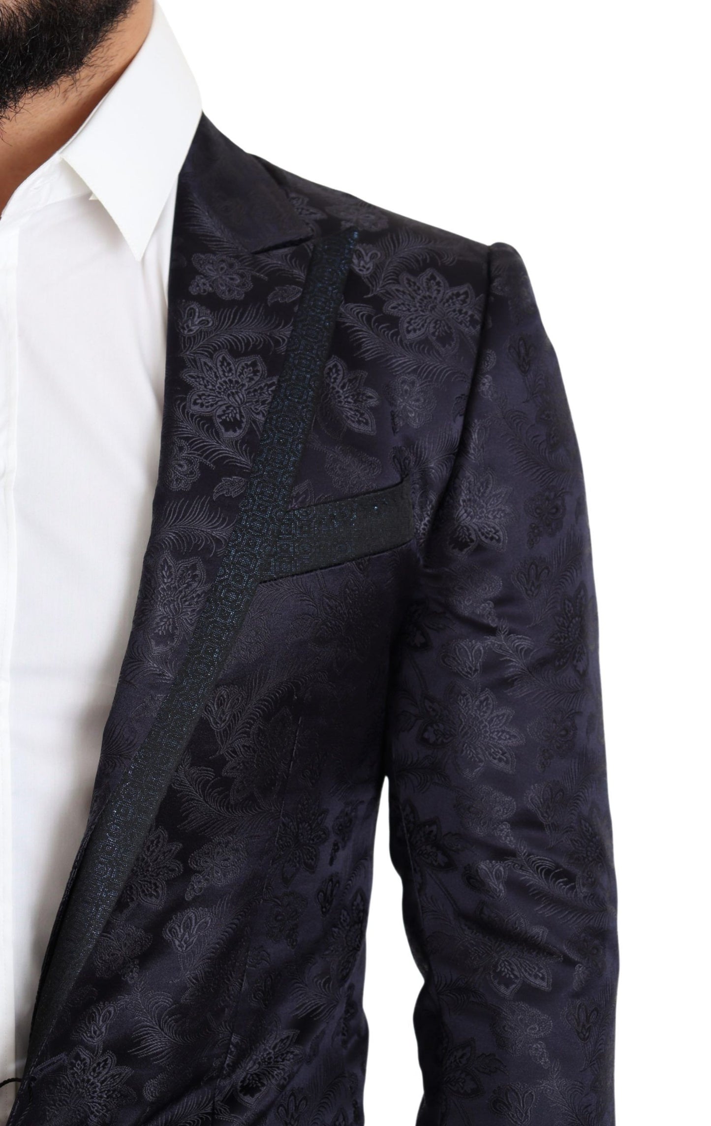 Dolce & Gabbana Blauer Jacquard-Mantel aus Seide mit Blumenmuster MARTINI Blazer