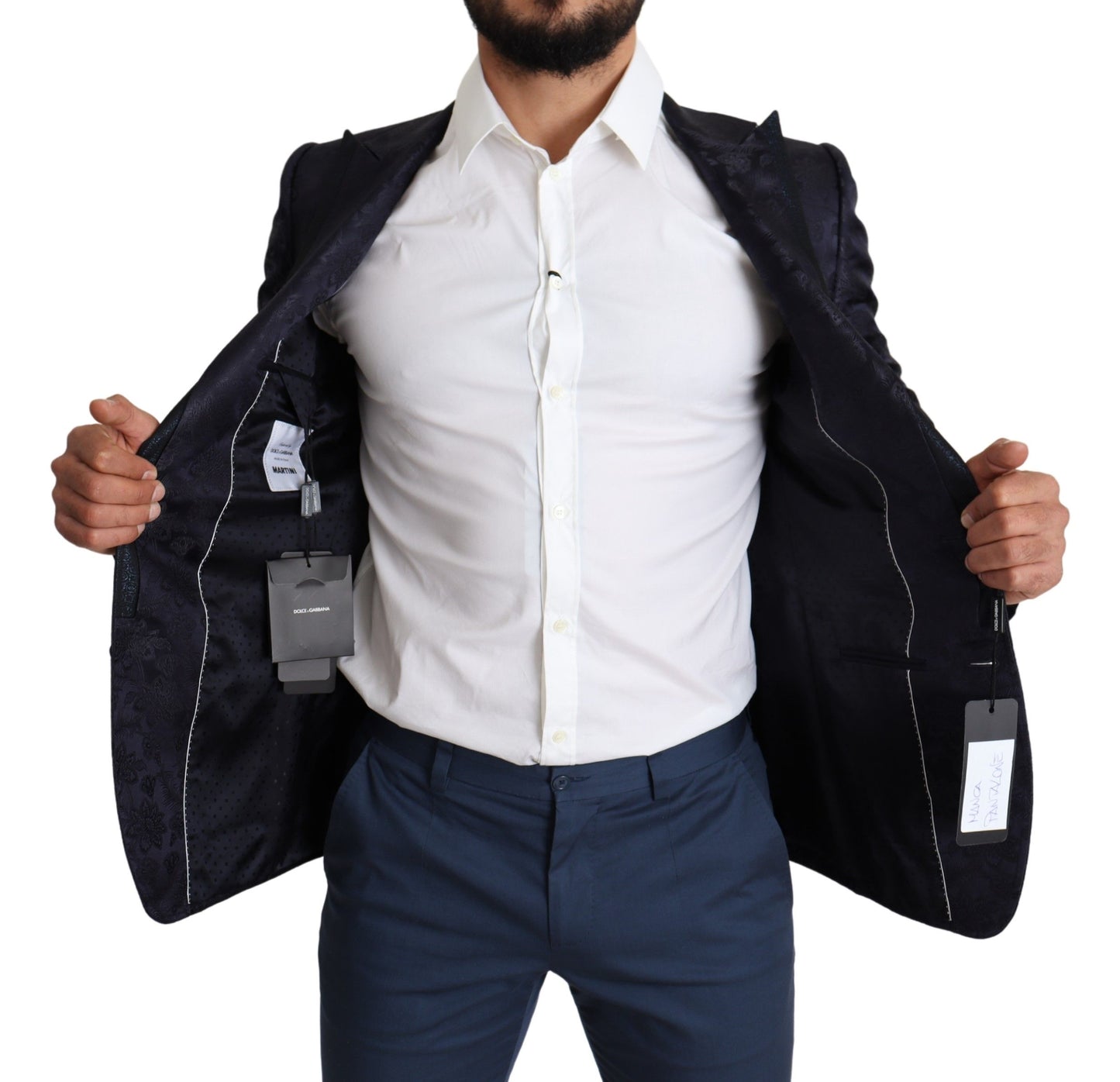 Dolce & Gabbana Blauer Jacquard-Mantel aus Seide mit Blumenmuster MARTINI Blazer