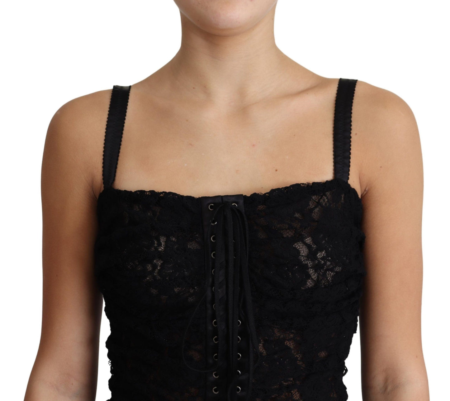 Dolce & Gabbana Schwarzes, geschnürtes, geblümtes Korsett-Bustier-Minikleid