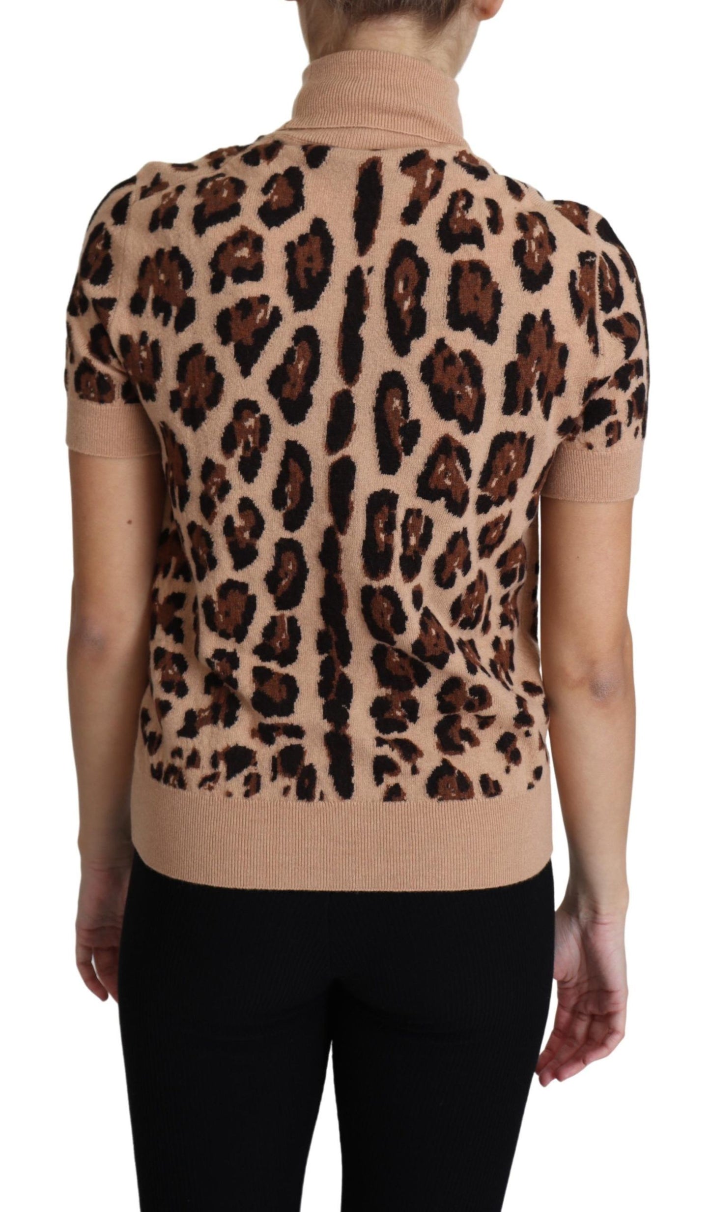 Dolce & Gabbana Beigefarbener Leopardenprint-Rollkragenpullover aus Schurwolle