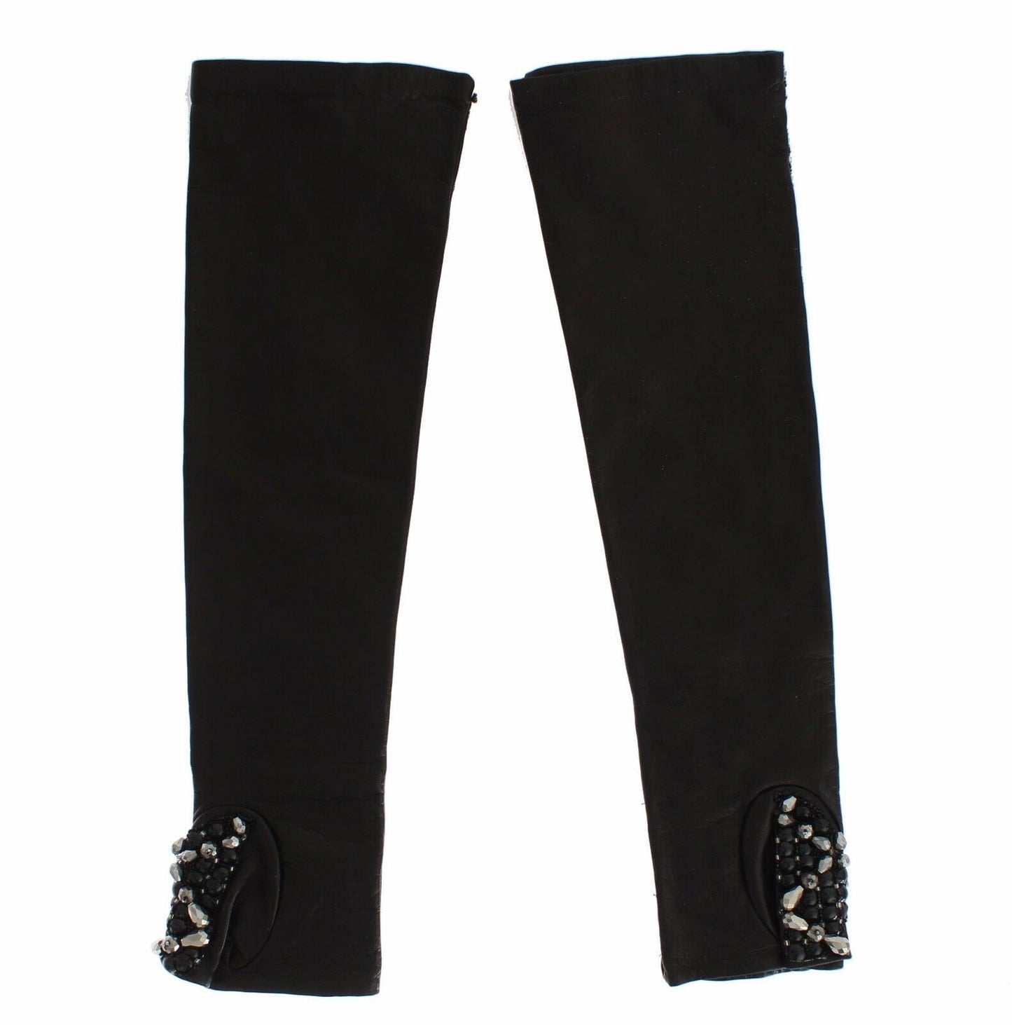 Dolce & Gabbana Schwarze Leder Kristall Perlen Finger frei Handschuhe