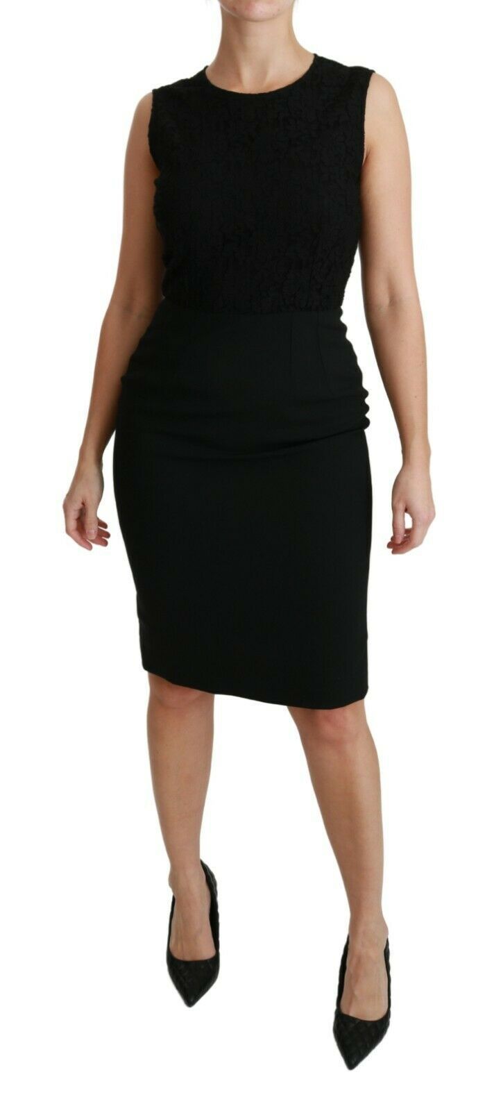 Dolce & Gabbana Schwarzes Kleid aus geblümter Spitze im Etuikleid