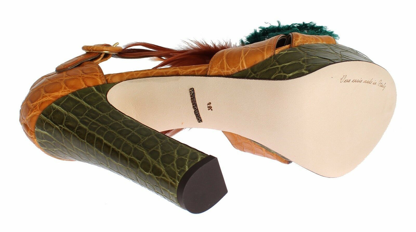 Dolce & Gabbana Orange Leder Kristall Plateau Sandale Schuhe