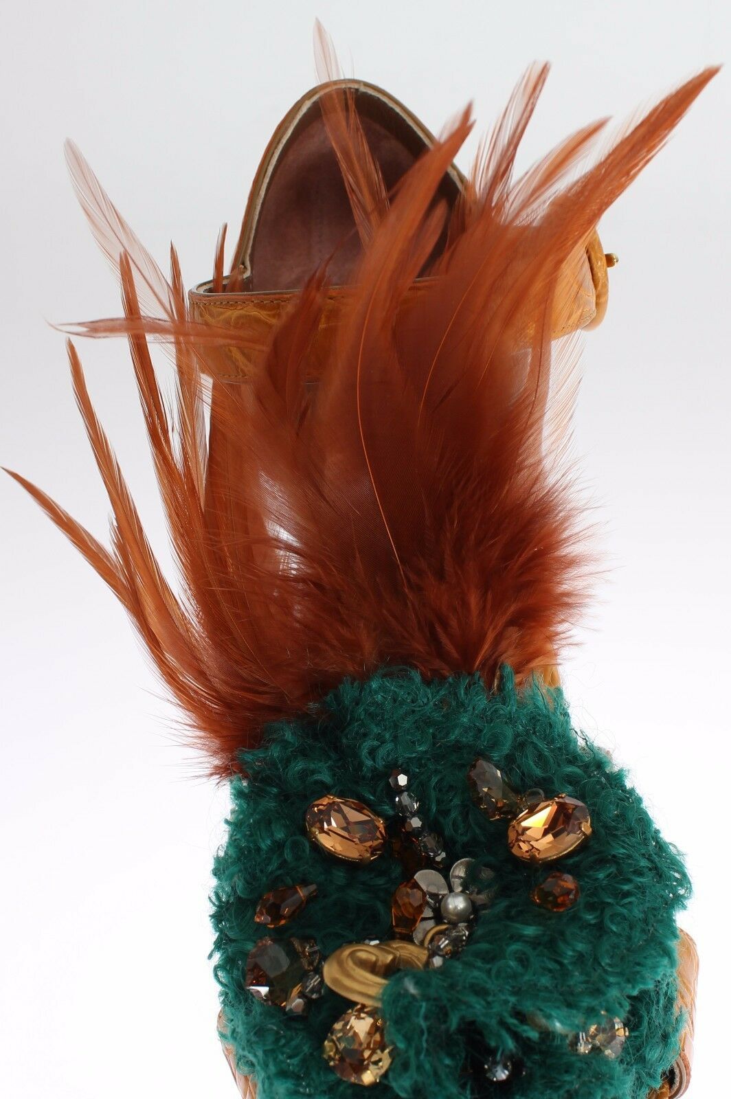 Dolce & Gabbana Orange Leder Kristall Plateau Sandale Schuhe