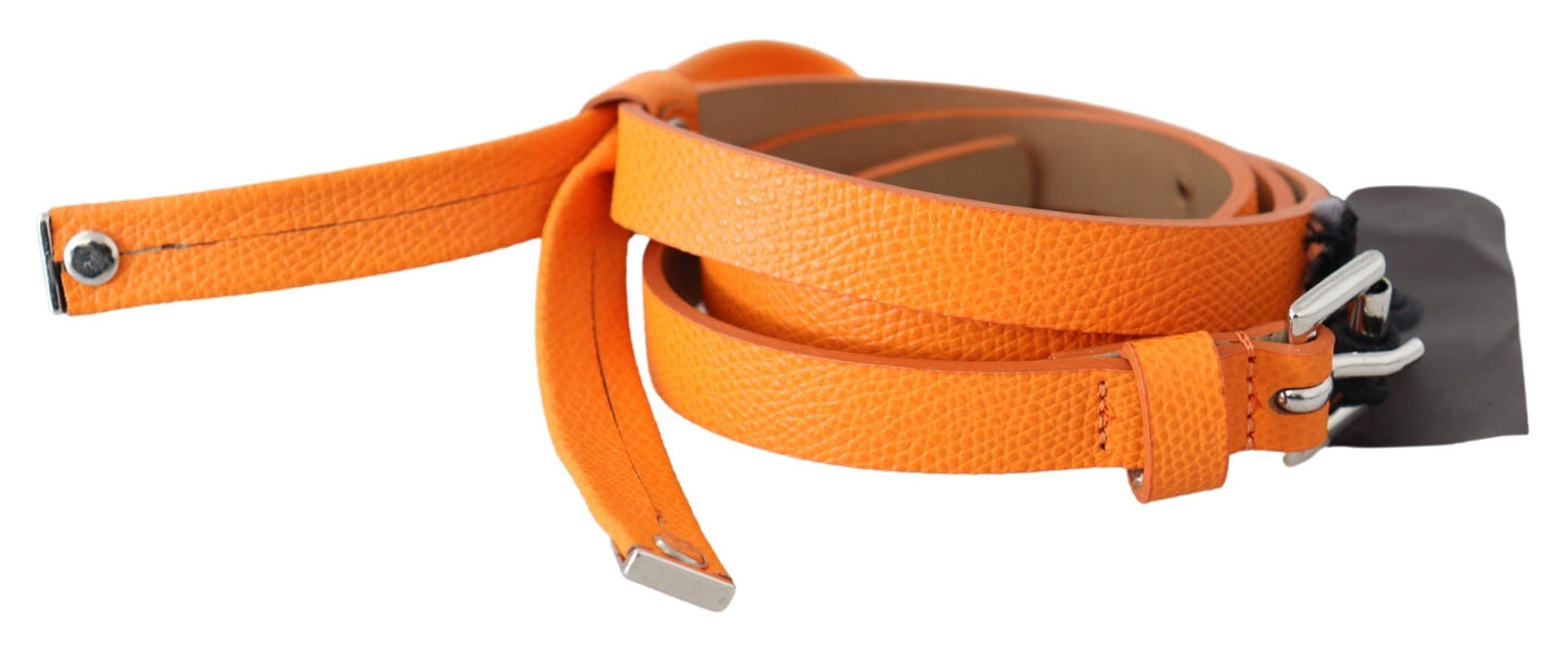Scervino Street Orange-Mandarinen-Leder-Gürtel mit silberner Metallschnalle