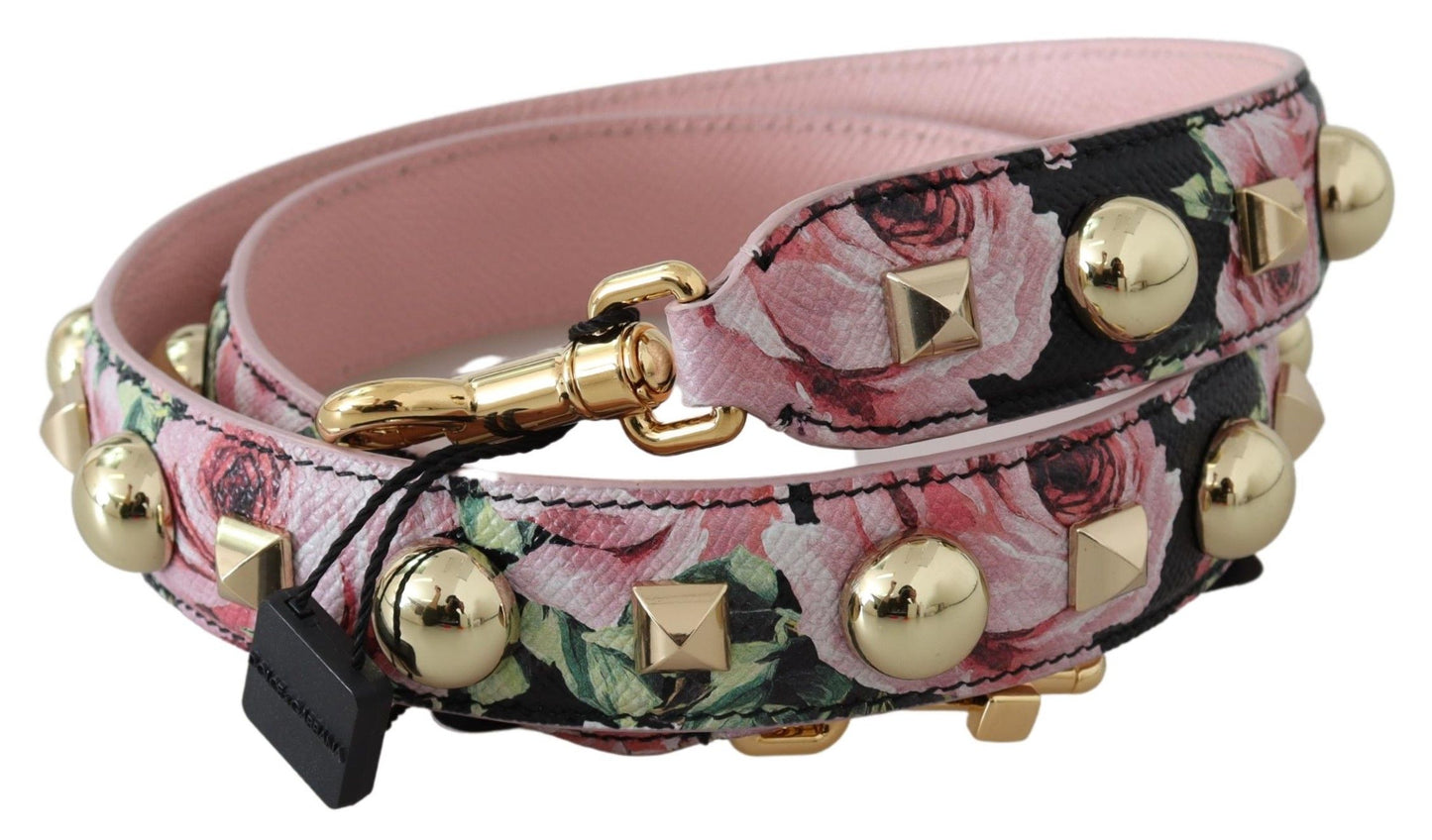 Dolce & Gabbana Rosa geblümte Tasche mit goldenen Nieten Accessoire Schulterriemen