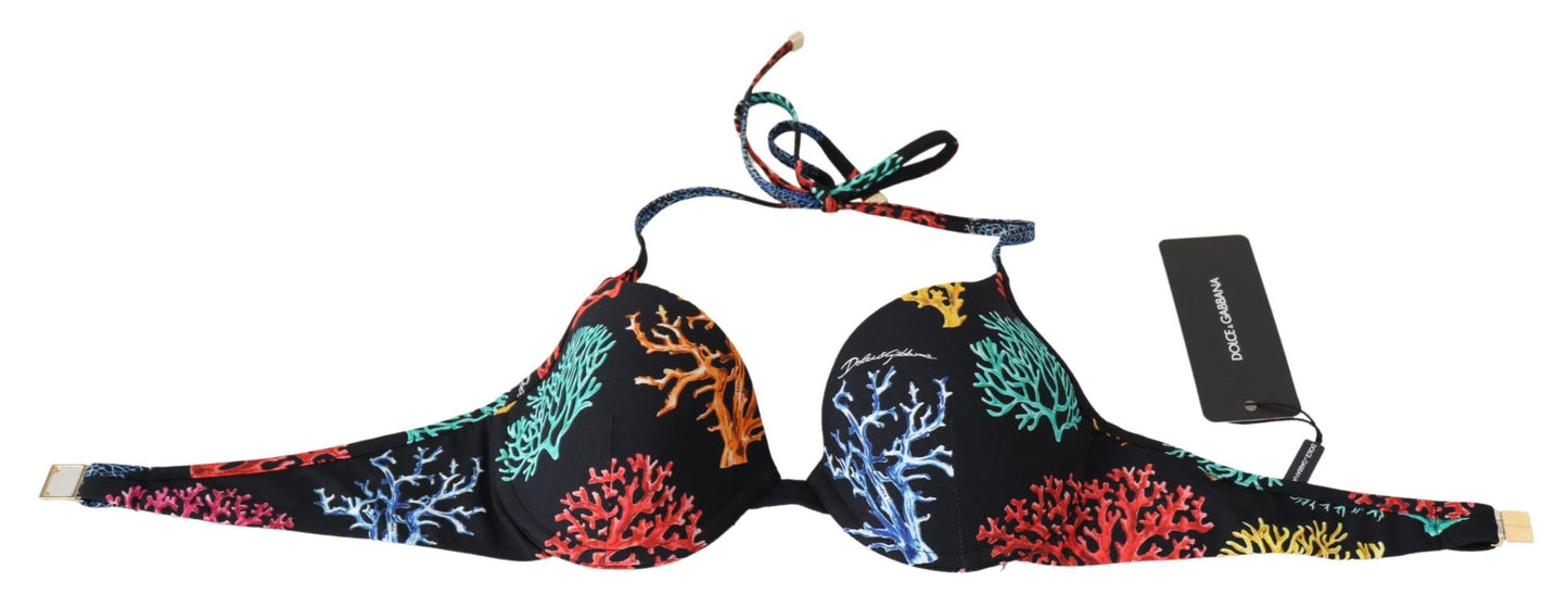 Dolce & Gabbana Schwarze Korallen Print Frauen Beachwear Bikini-Oberteile