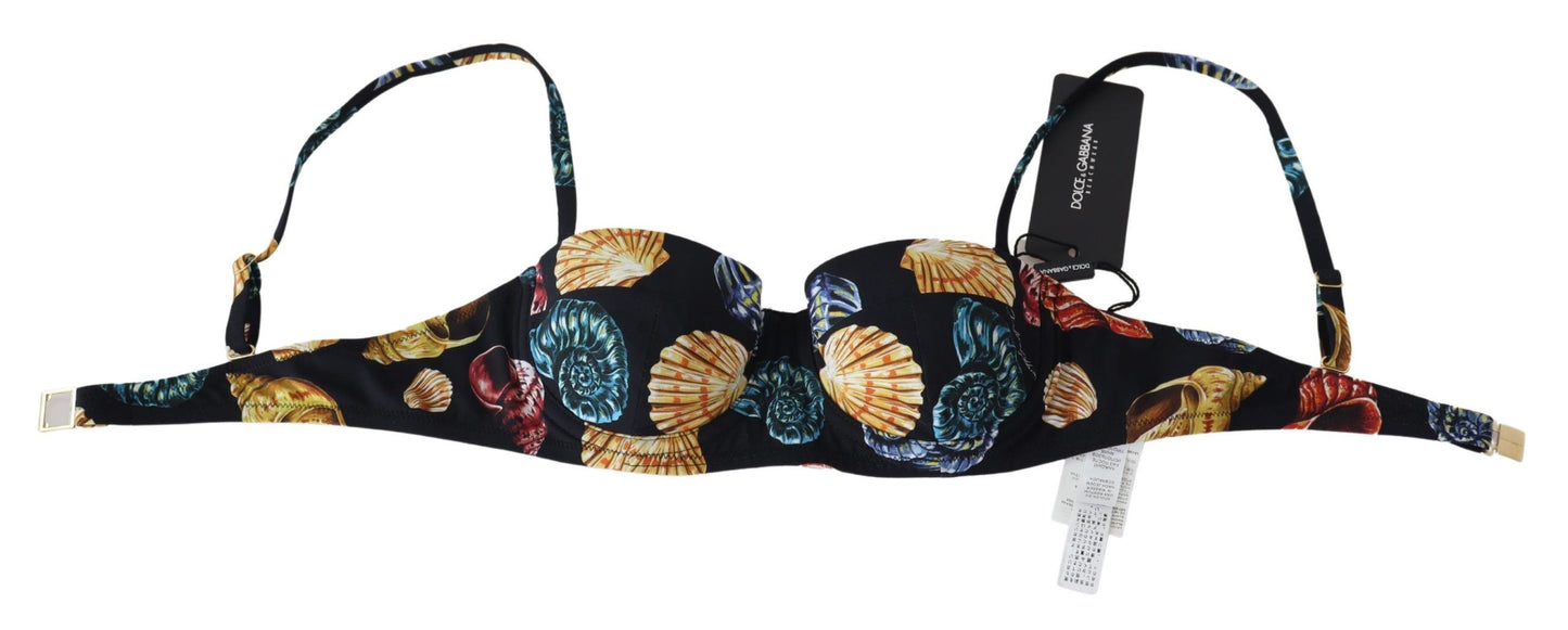 Dolce & Gabbana Schwarze Muscheln Print Damen Bademode Bikini-Oberteile