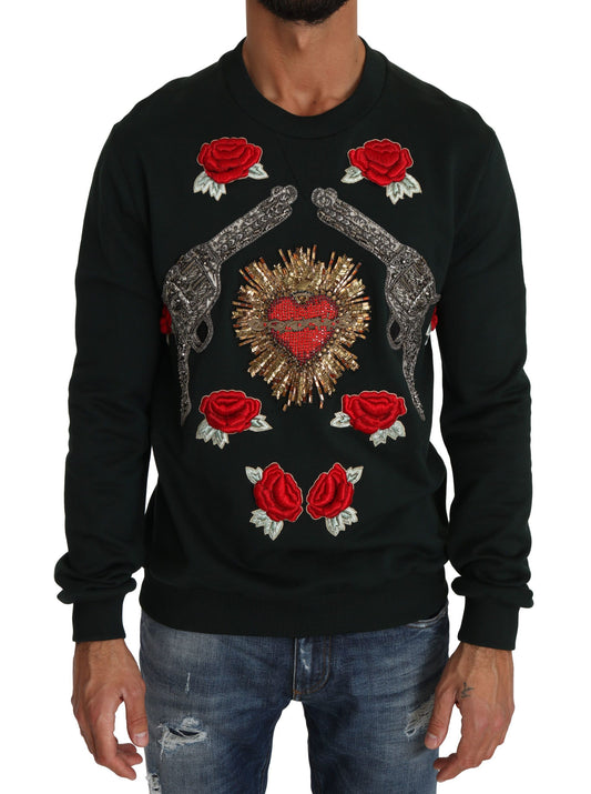 Dolce & Gabbana Grüner Kristall Herz Rosen Gun Pullover