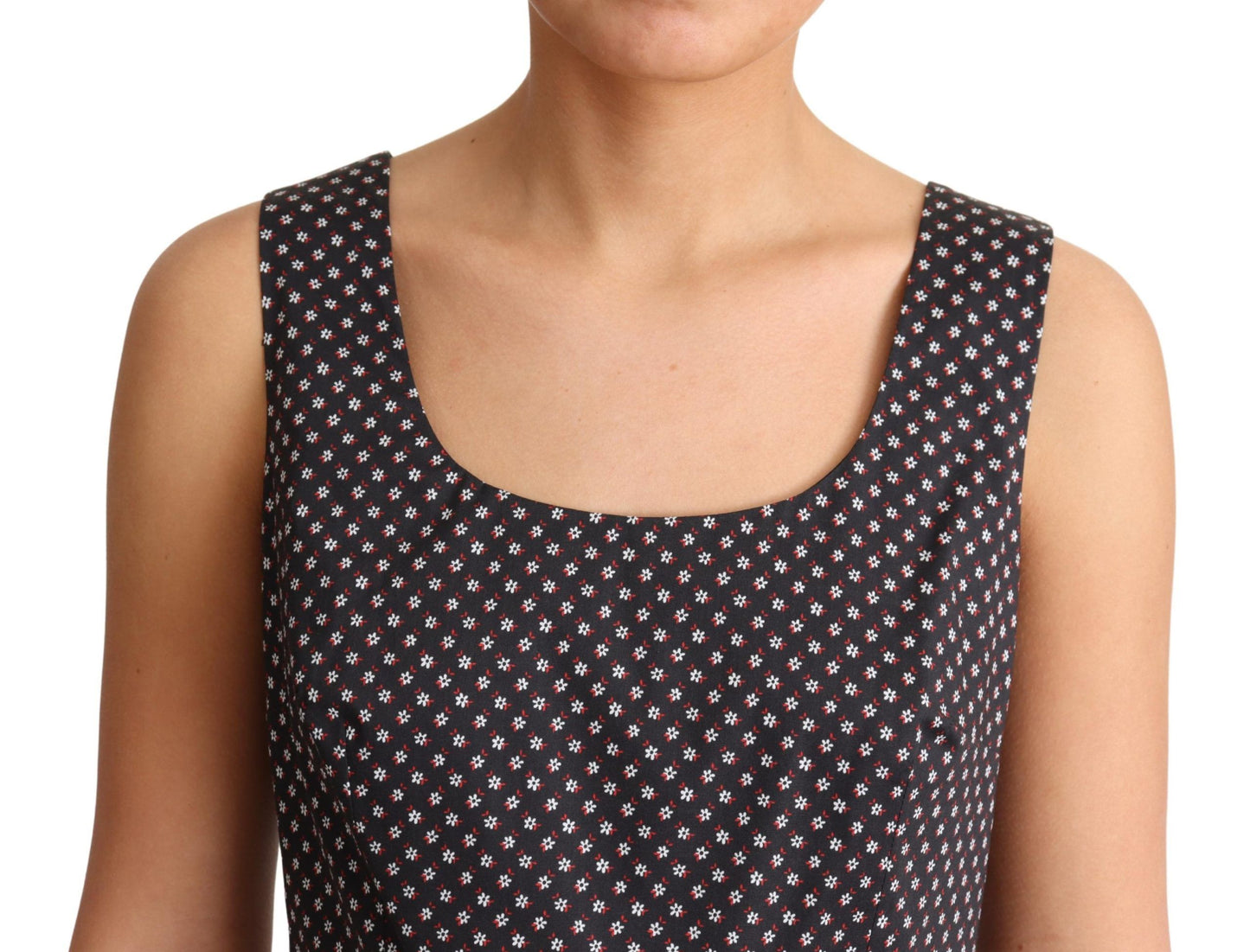 Dolce & Gabbana Schwarzes geblümtes Stretchkleid aus Baumwolle in A-Linie