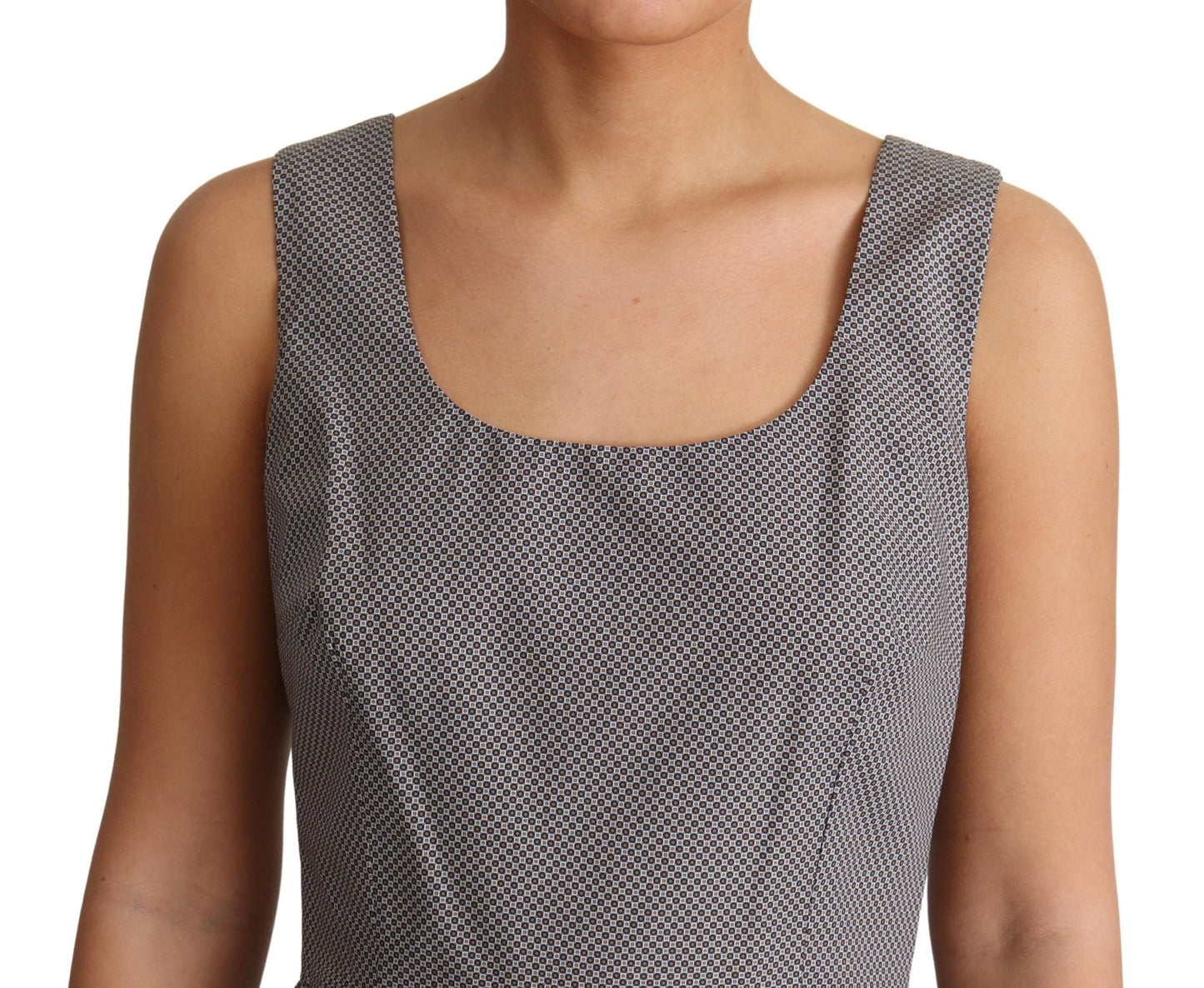 Dolce & Gabbana Blau-Beige Geometrisches Baumwollkleid in A-Linie