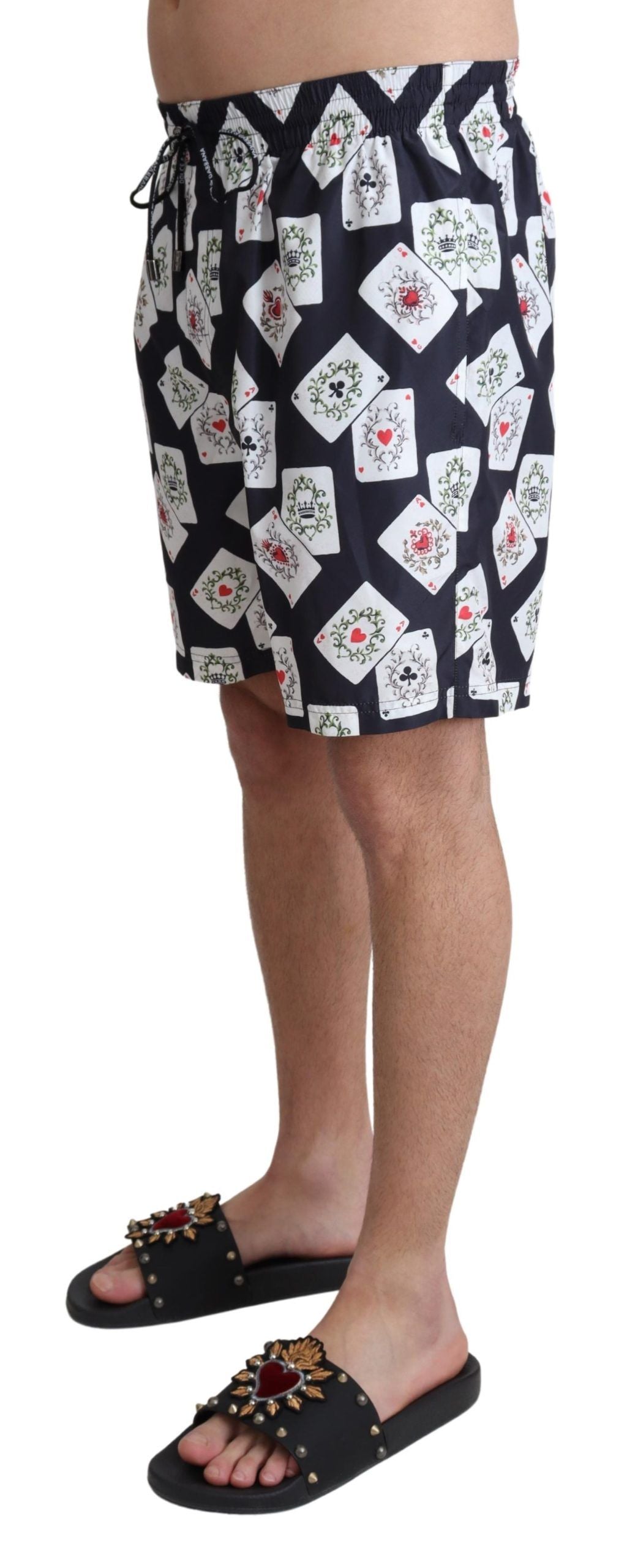Dolce & Gabbana Black Card Deck Print Beachwear Badeshorts