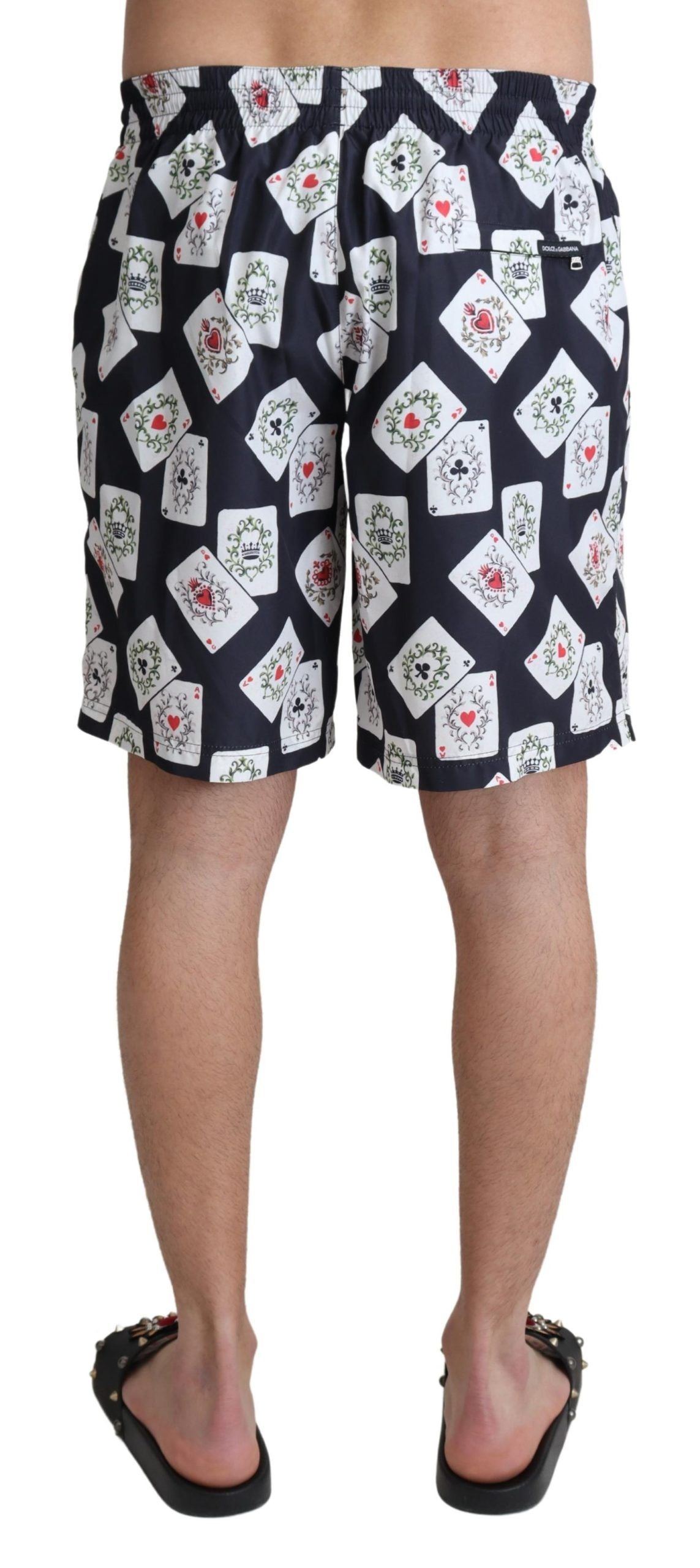 Dolce & Gabbana Black Card Deck Print Beachwear Badeshorts