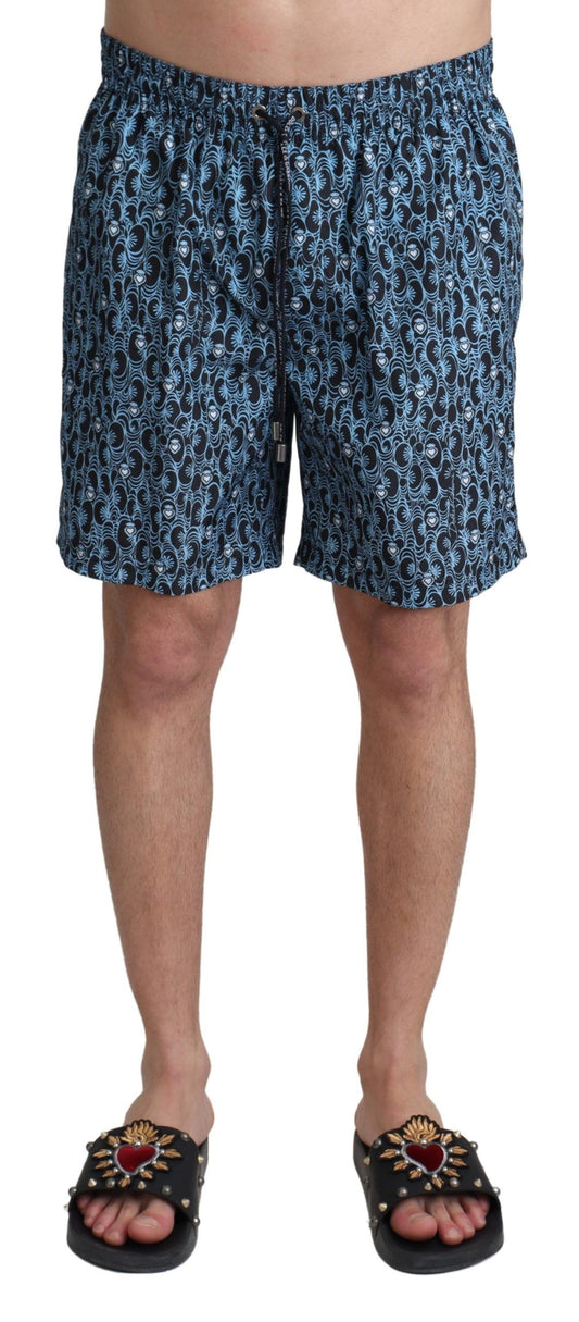Dolce & Gabbana Blaue gemusterte Strandbekleidung Shorts Bademode