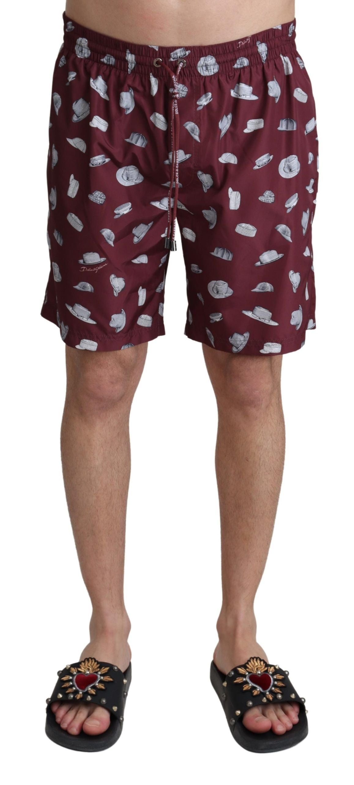 Dolce & Gabbana Maroon Hüte Print Strandbekleidung Shorts Bademode