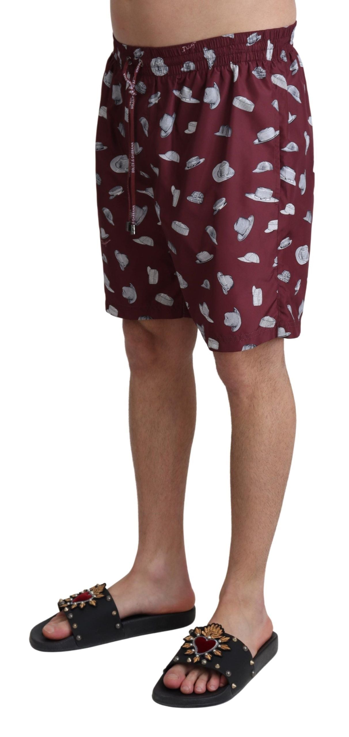 Dolce & Gabbana Maroon Hüte Print Strandbekleidung Shorts Bademode