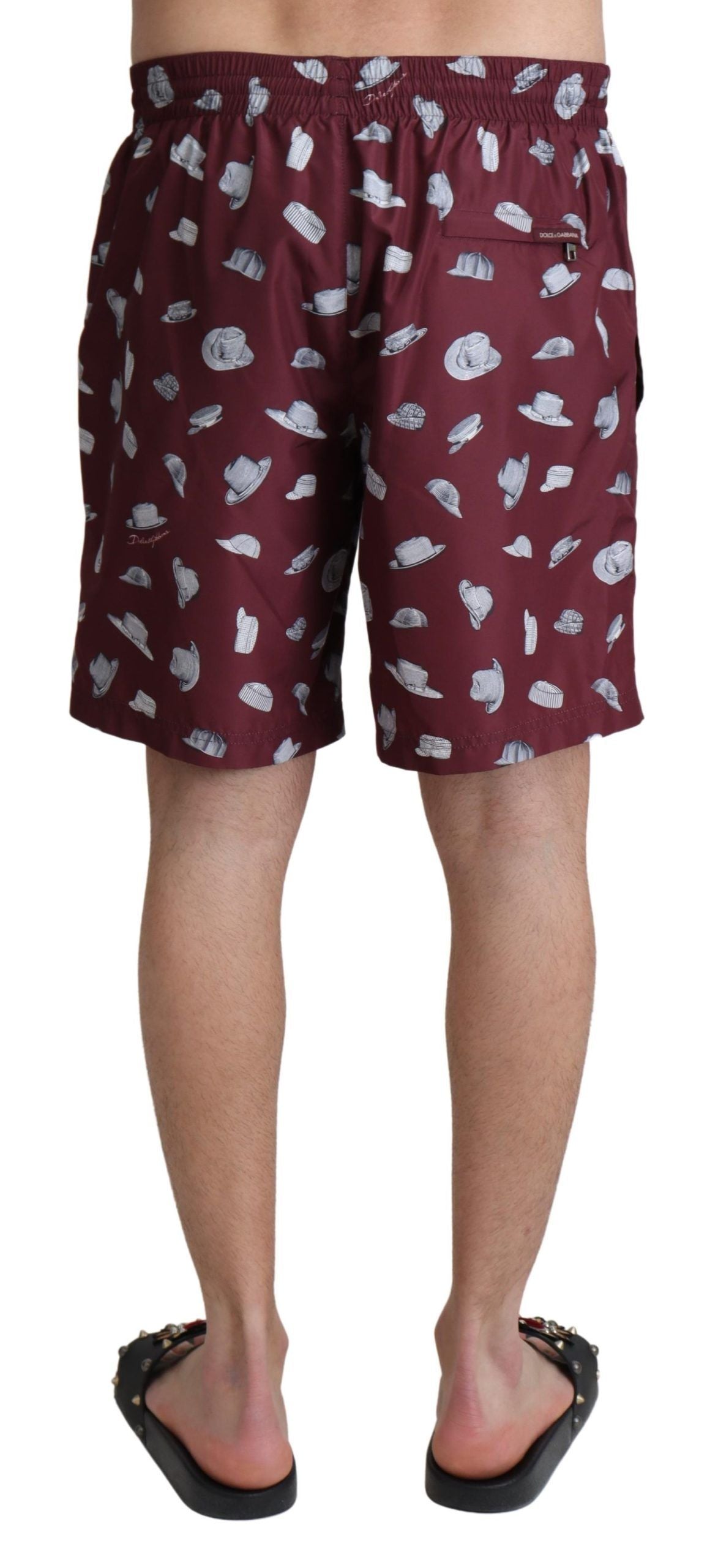Dolce & Gabbana Maroon Hüte Print Strandbekleidung Shorts Bademode