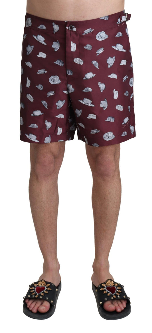 Dolce & Gabbana Maroon Hüte Print Strandbekleidung Shorts Bademode