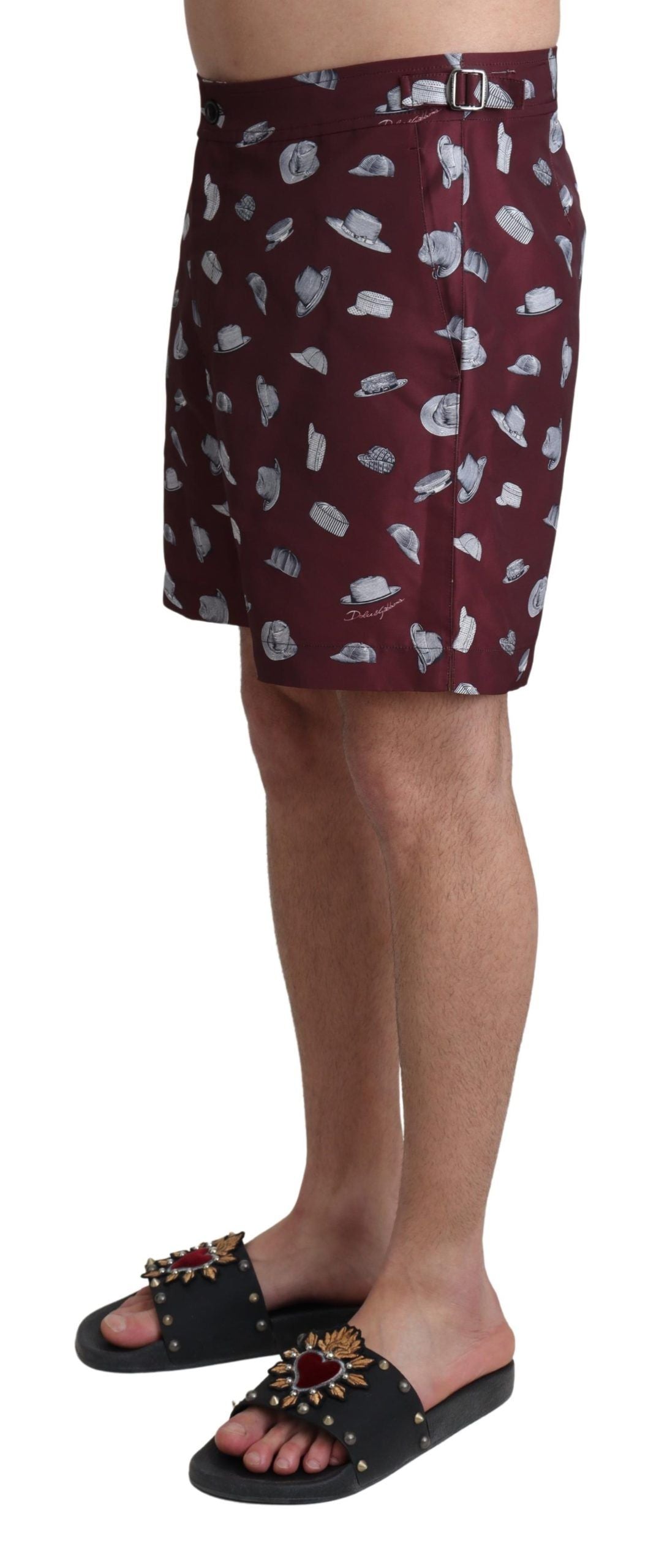 Dolce & Gabbana Maroon Hüte Print Strandbekleidung Shorts Bademode