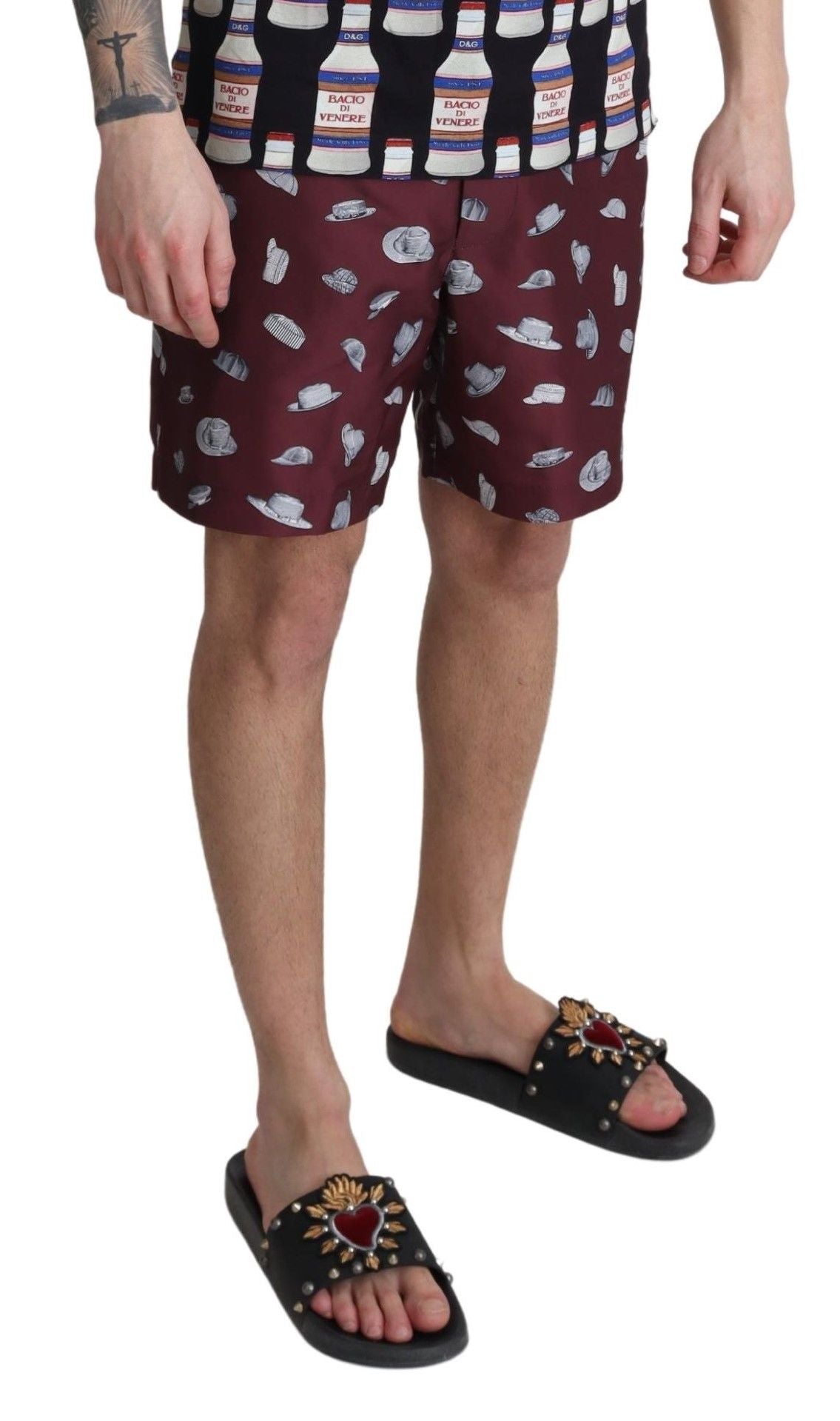 Dolce & Gabbana Maroon Hüte Print Strandbekleidung Shorts Bademode