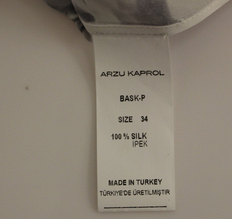 Arzu Kaprol Grau Blau Seide Ärmelloses Top Shirt Bluse