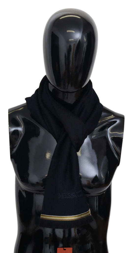 Missoni Schwarz 100% Wolle Unisex Hals wickeln Fransen Schal