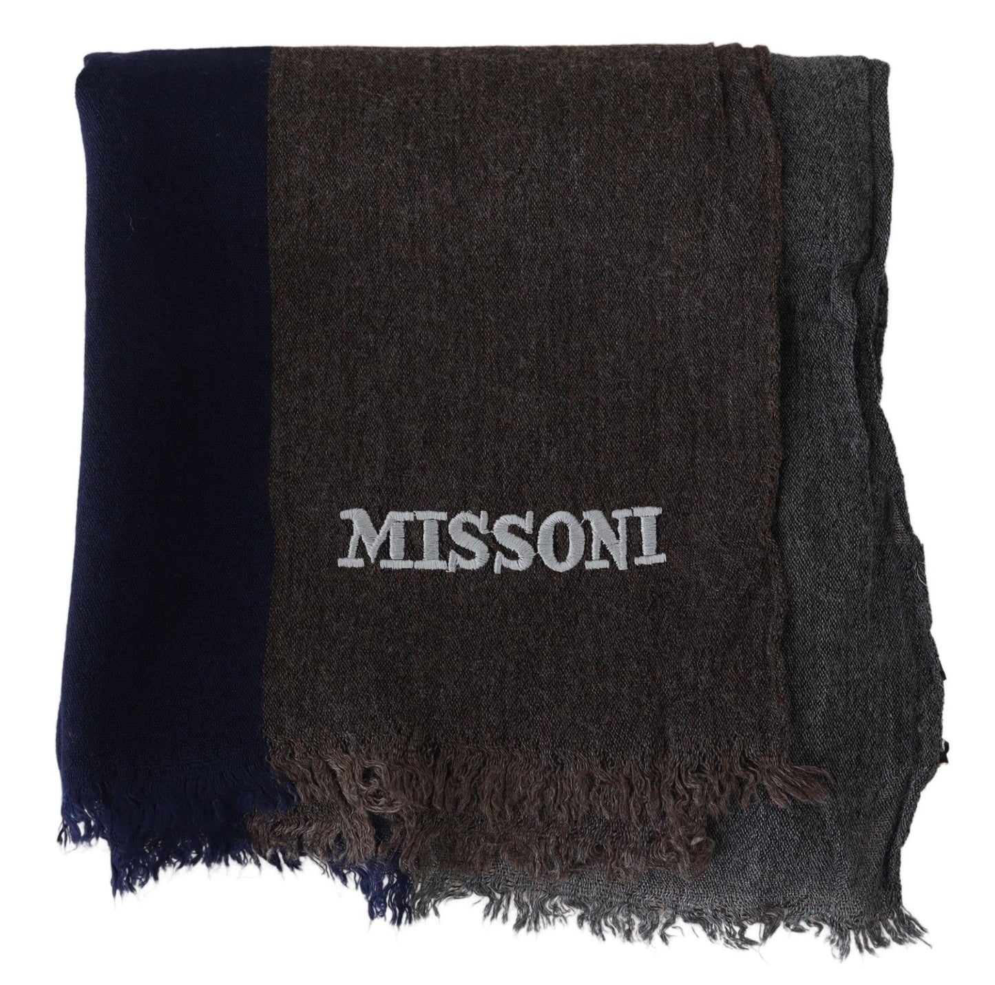 Missoni Mehrfarbig gestreifter Wolle Unisex-Wickel-Fransenschal
