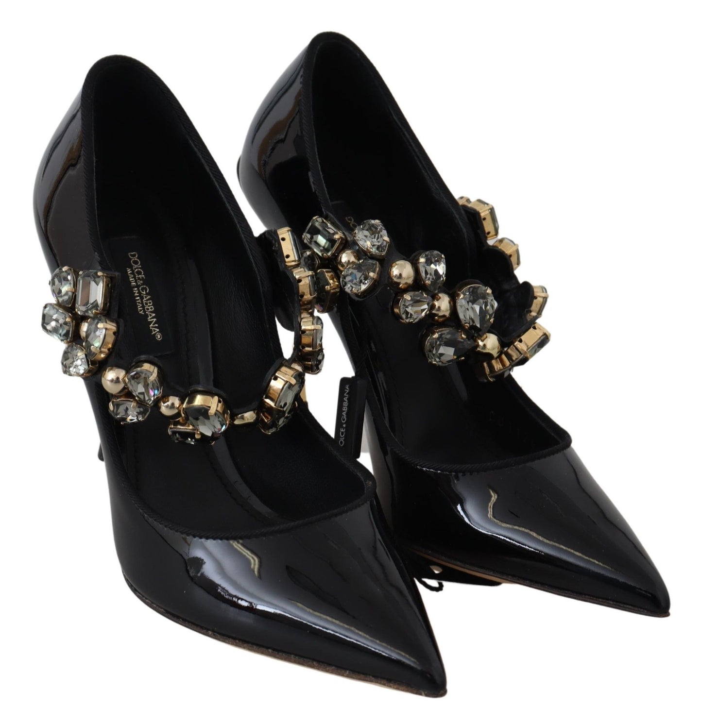 Dolce & Gabbana Schwarz Leder Kristall Schuhe Mary Jane Pumps