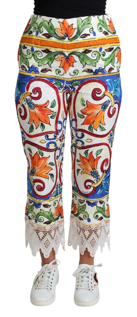 Dolce & Gabbana Multicolor Majolika Druck Hose Baumwolle Hose