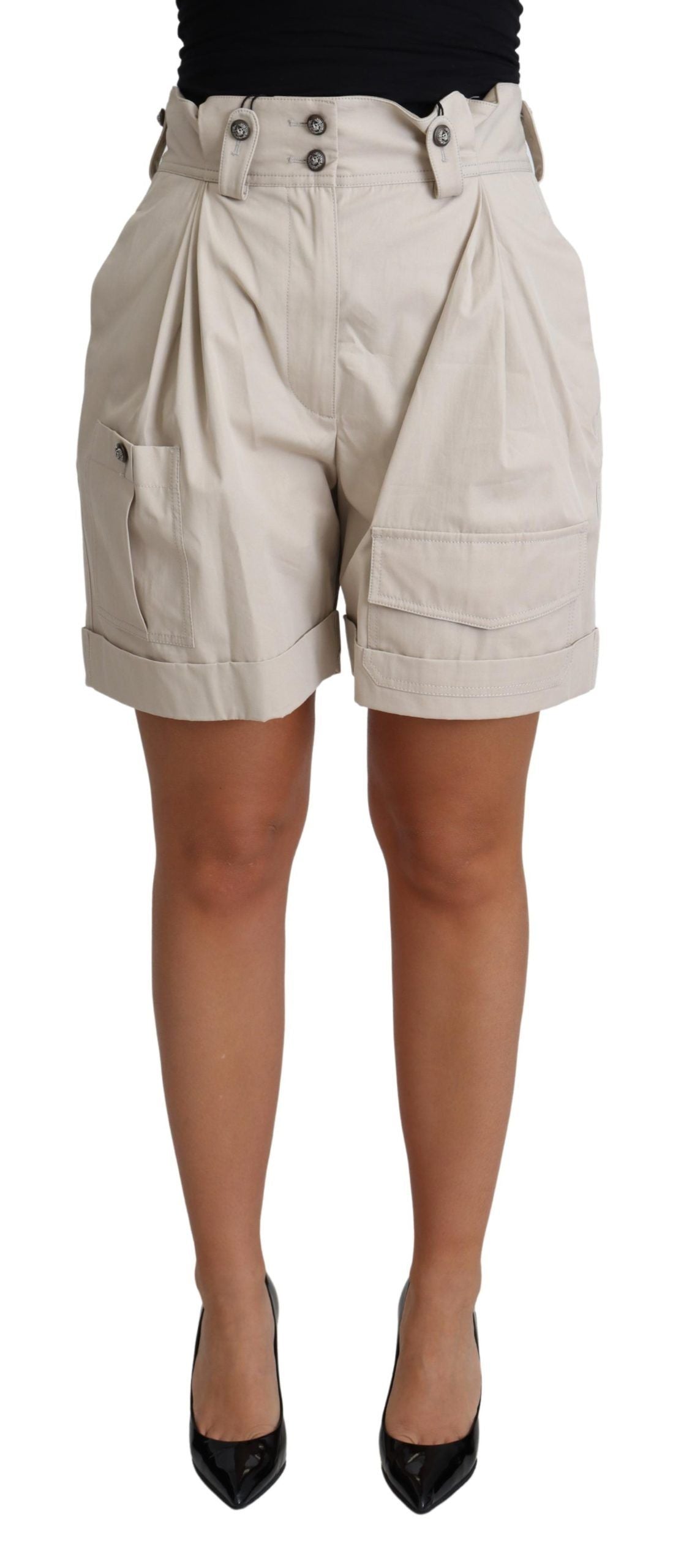 Dolce & Gabbana Beige Baumwolle Plissee hohe Taille Casual Shorts