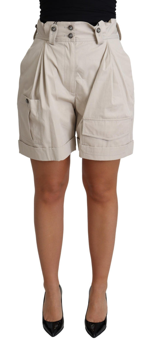 Dolce & Gabbana Beige Baumwolle Plissee hohe Taille Casual Shorts