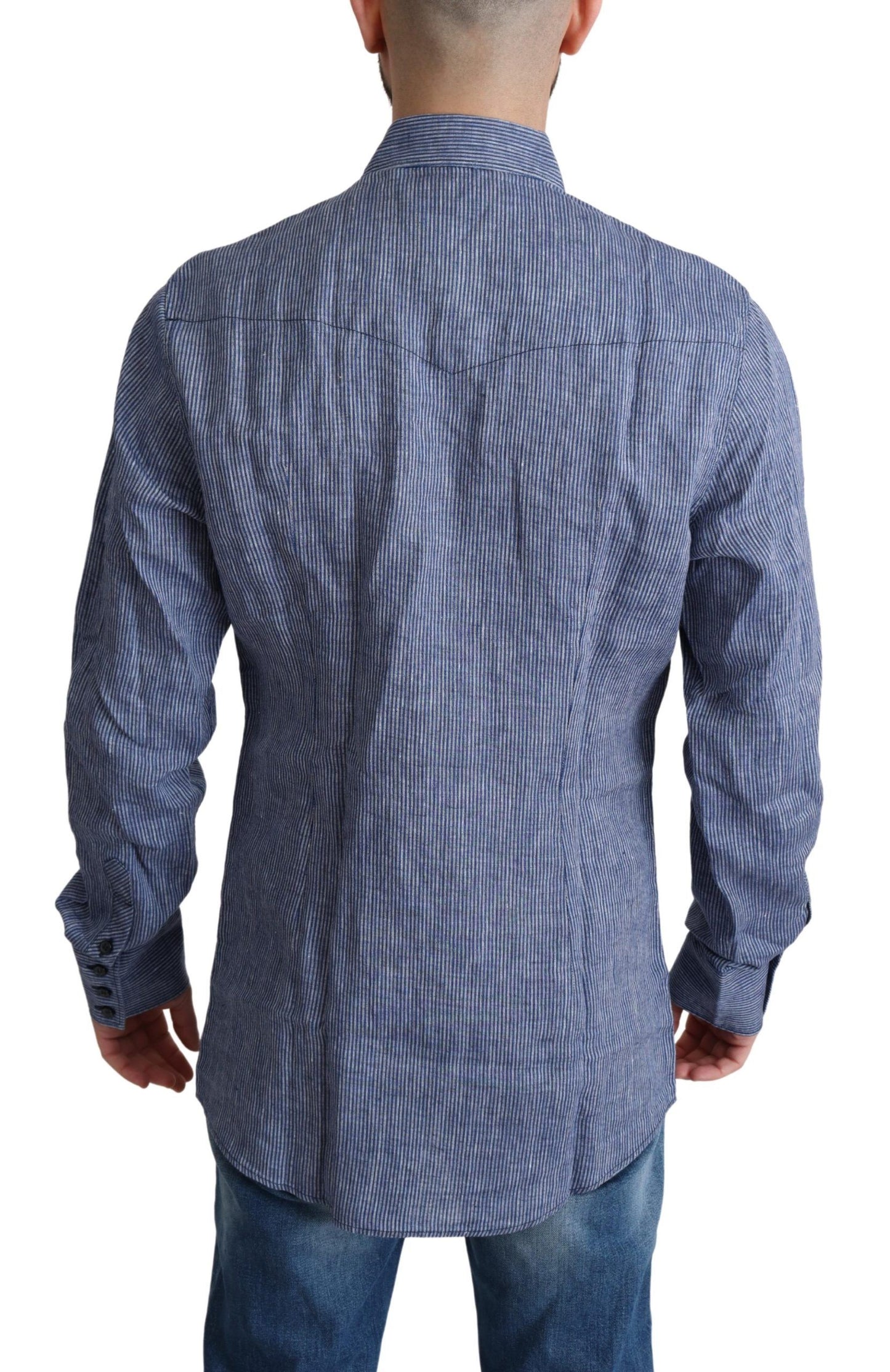 Dolce & Gabbana Blaue Streifen Männer Casual Button Down Hemd
