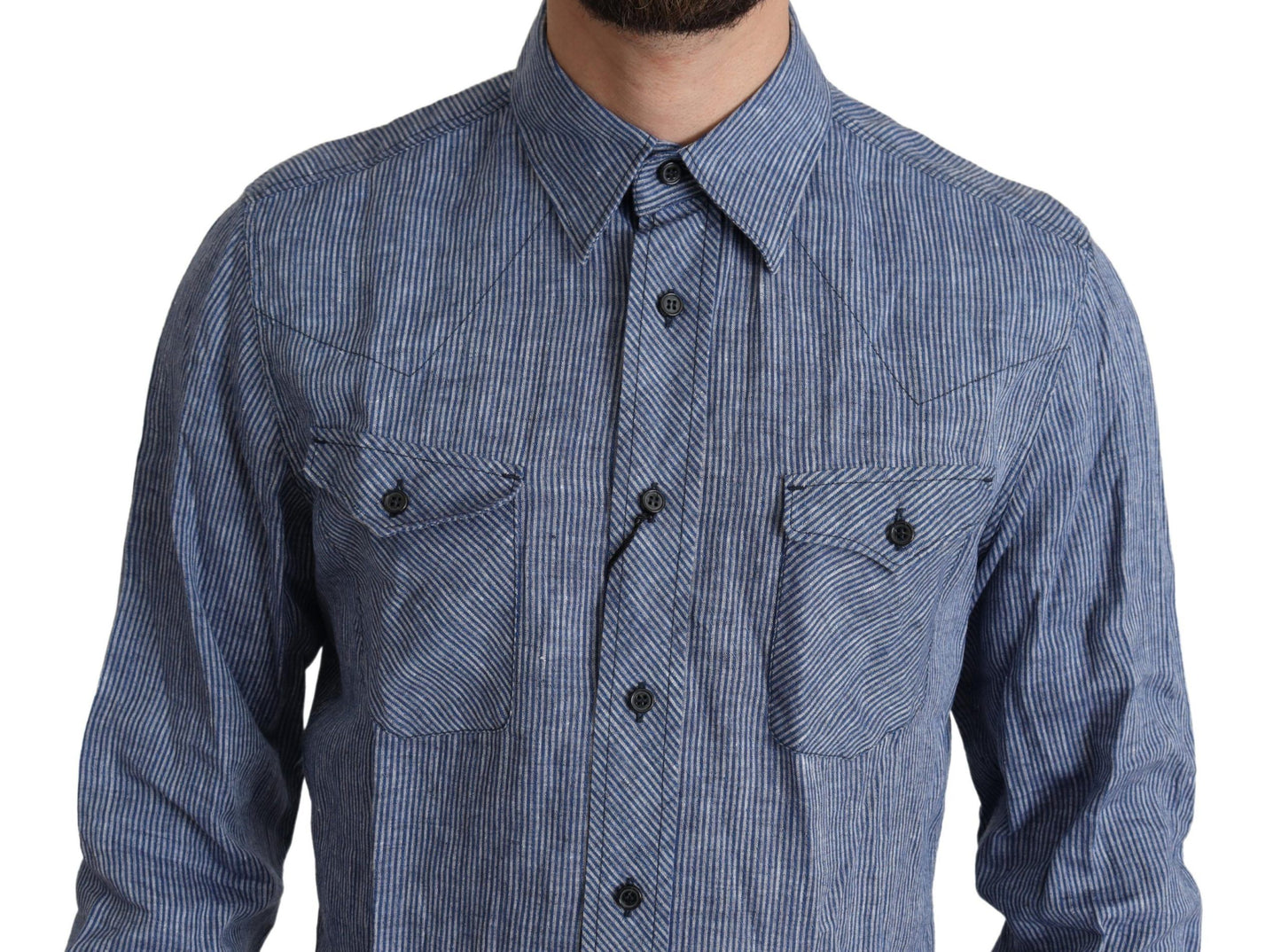 Dolce & Gabbana Blaue Streifen Männer Casual Button Down Hemd