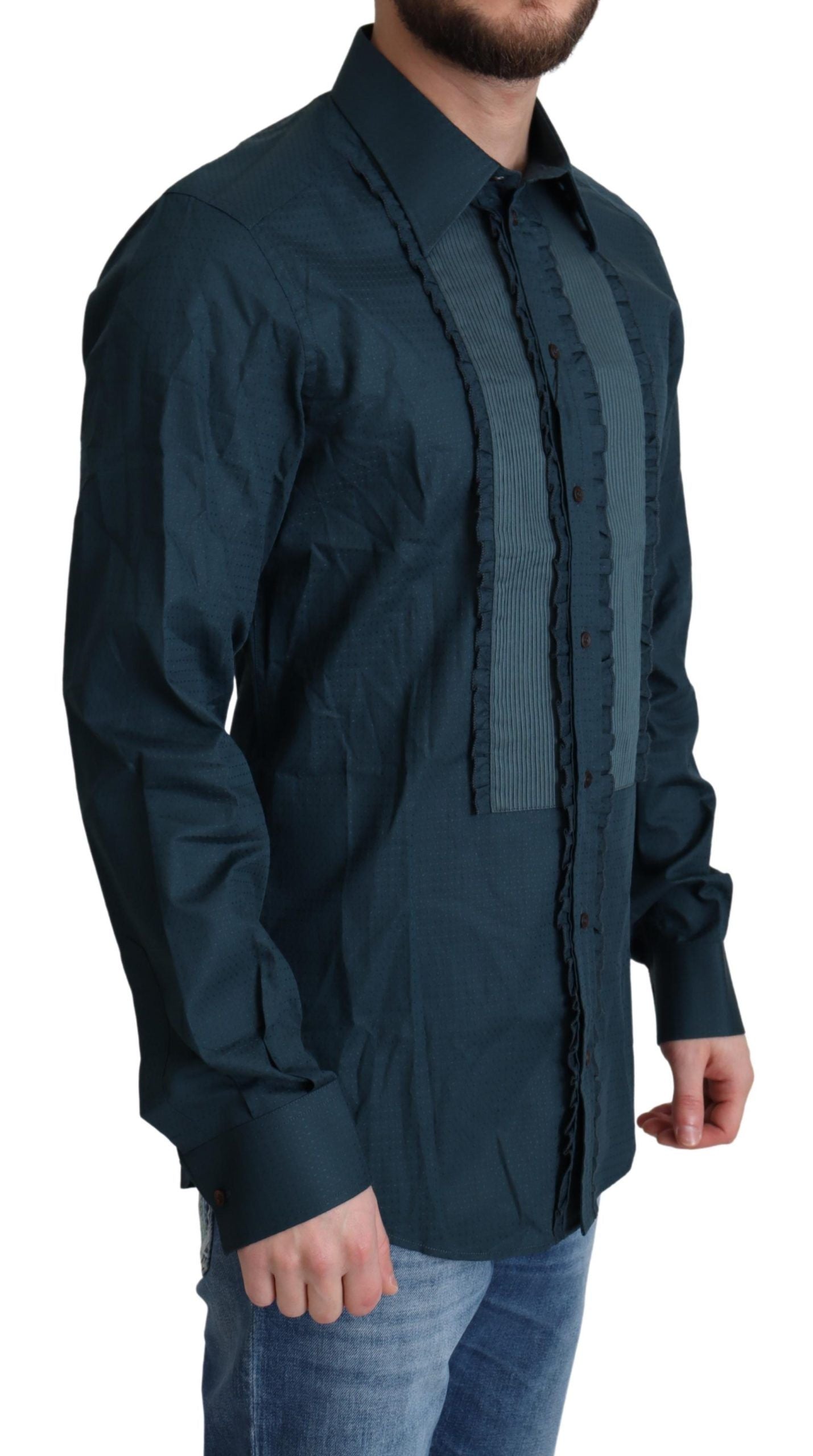 Dolce & Gabbana Blaues Baumwollhemd mit Knopfleiste Formelles Hemd