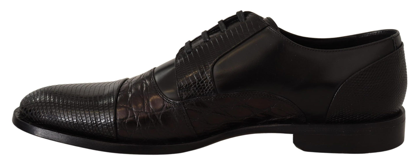 Dolce & Gabbana Schwarzes Leder Exotische Felle Formelle Schuhe