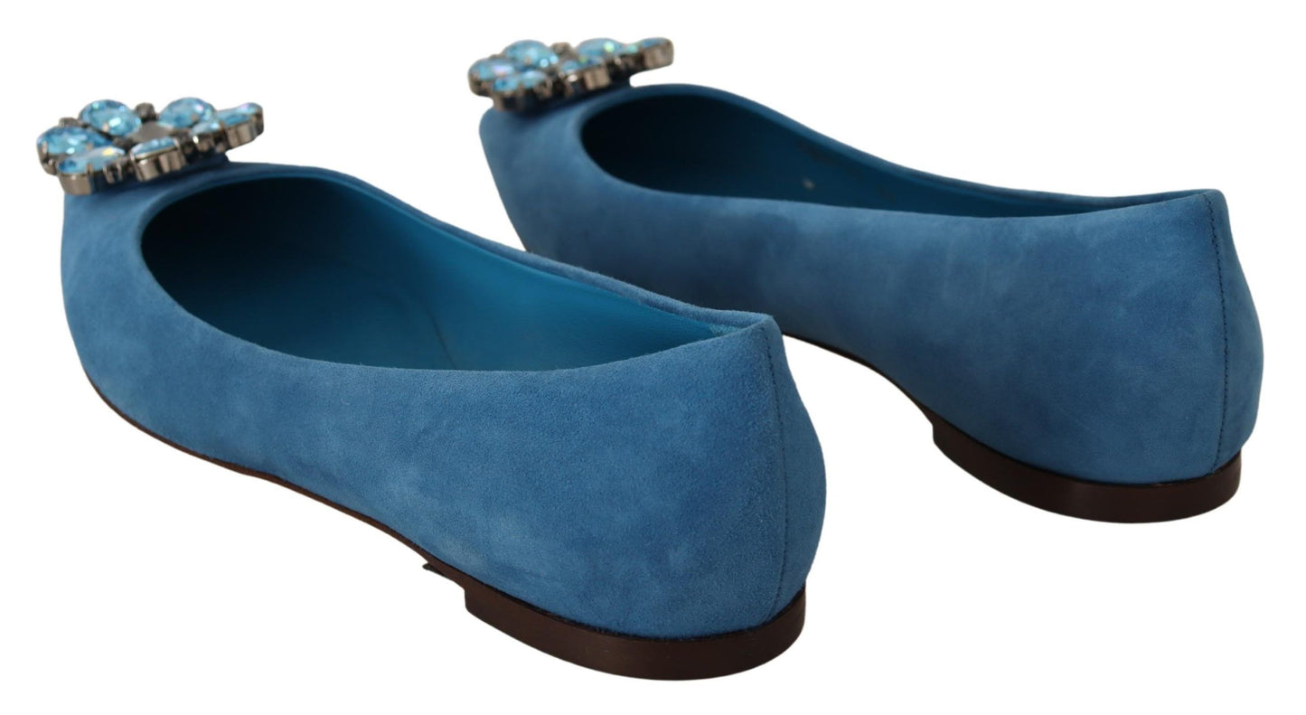Dolce & Gabbana Blau Wildleder Kristalle Loafers Flats Schuhe