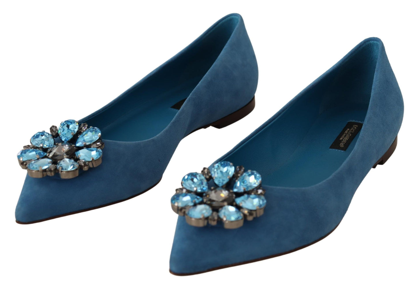 Dolce & Gabbana Blau Wildleder Kristalle Loafers Flats Schuhe